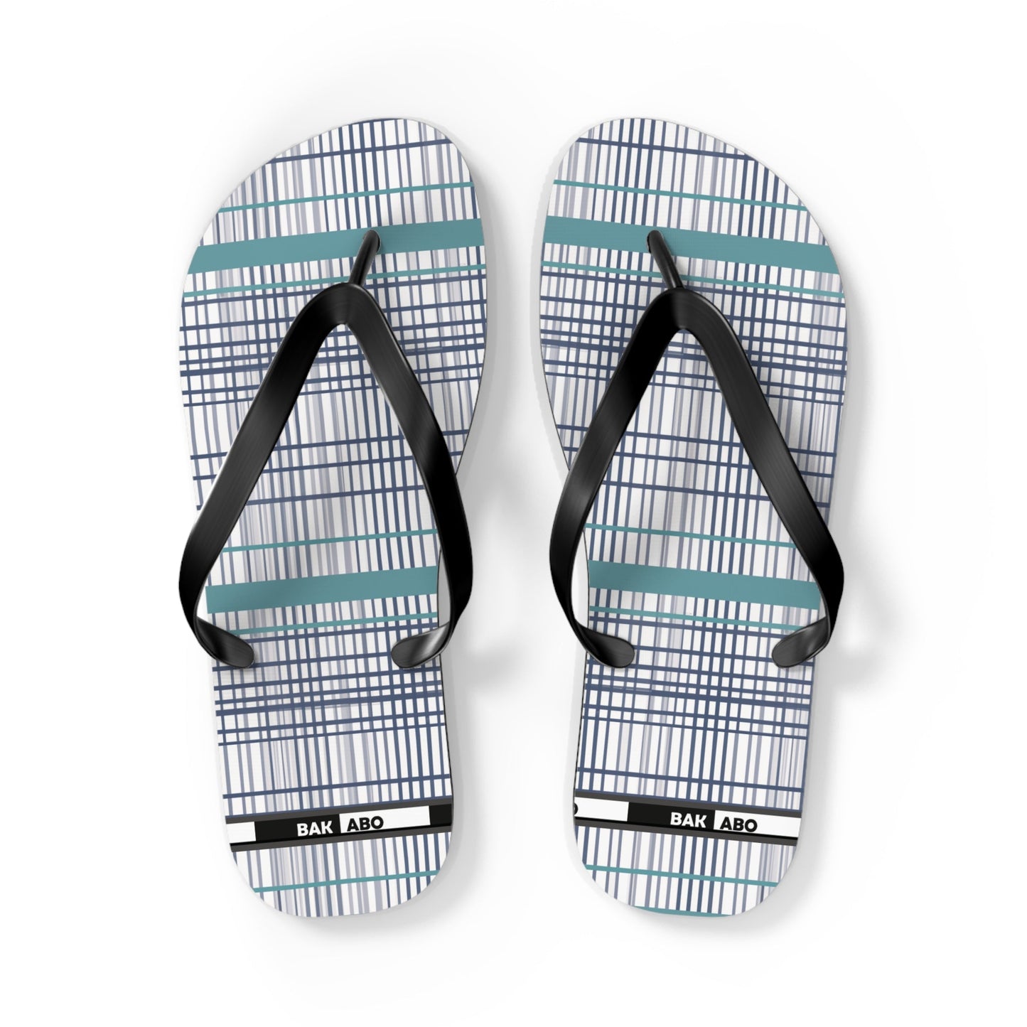 Plaid Teal Stripe Flip Flops — Casual Beach & Everyday Sandals Printify bakabo.club