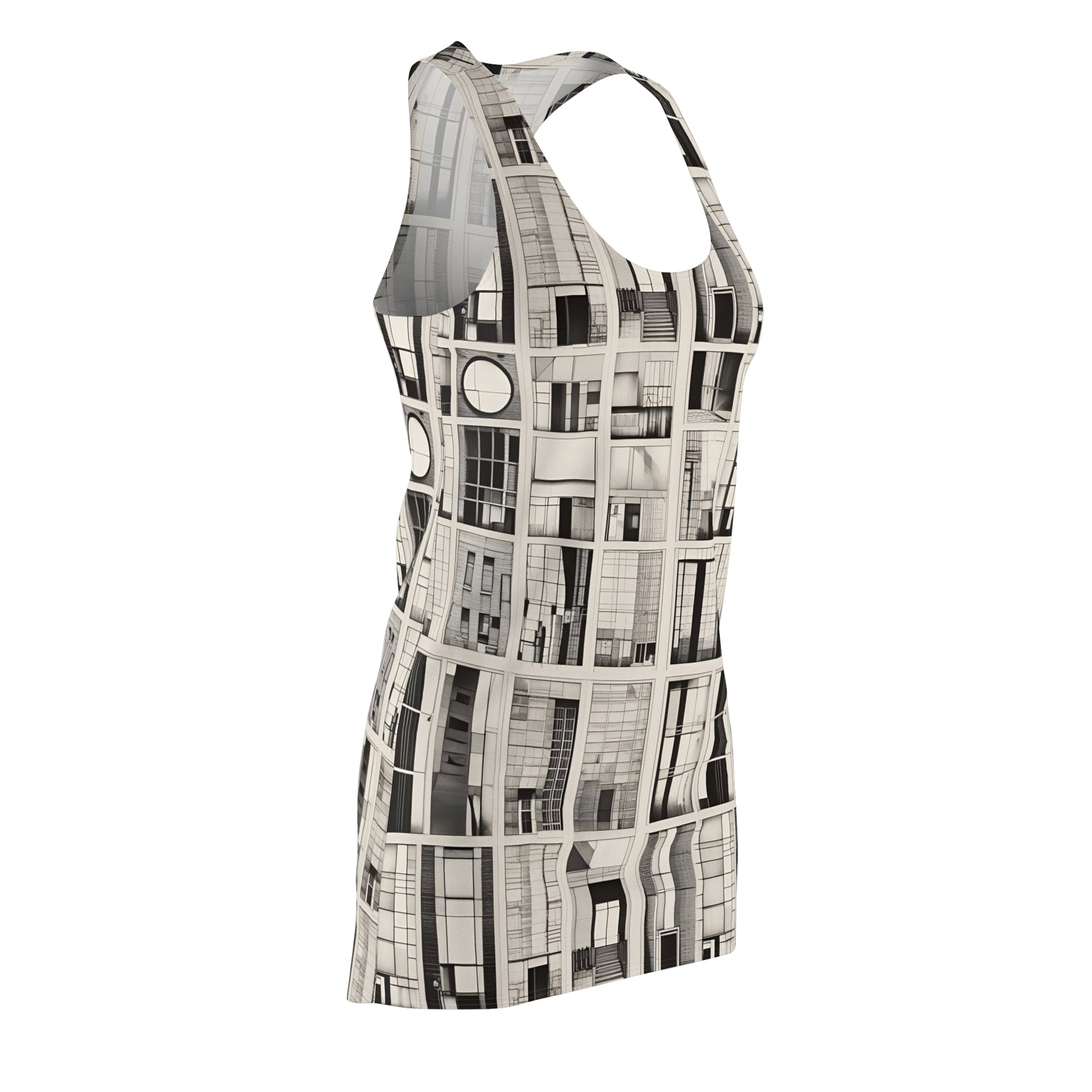 Architectural Grid Racerback Dress – Monochrome Window Pattern Printify bakabo.club