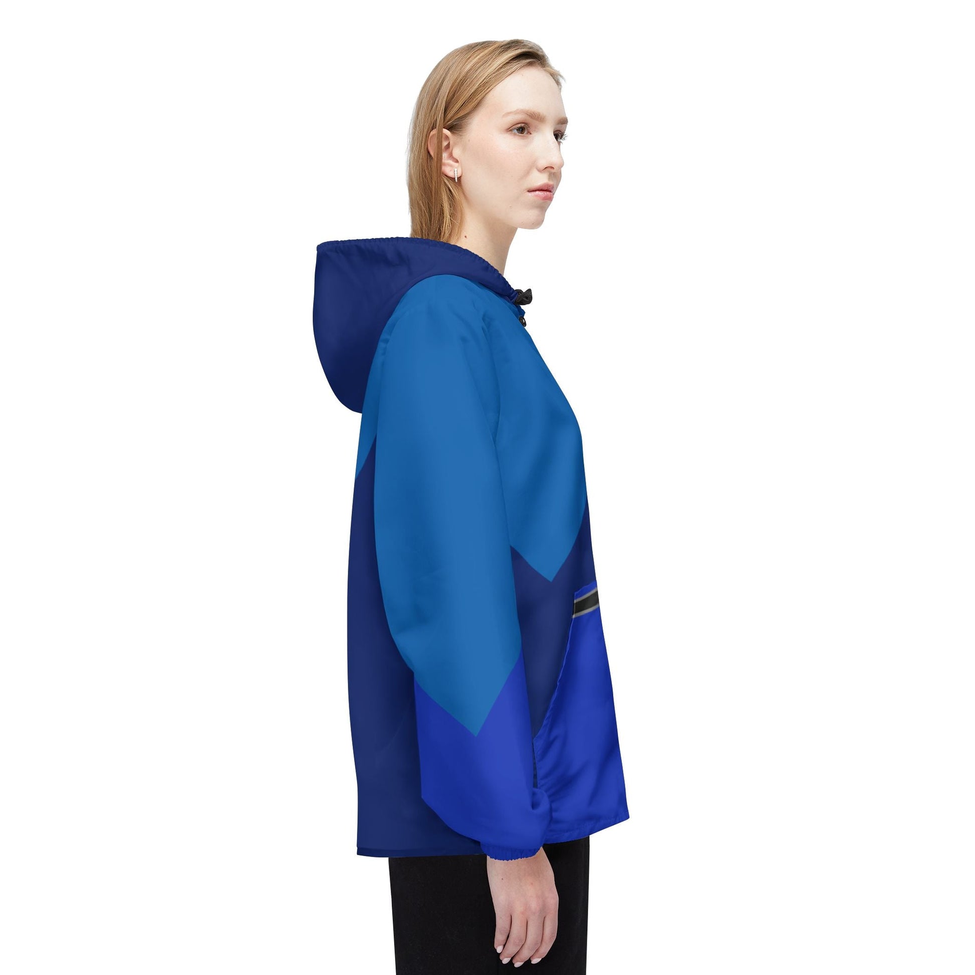 Blue Chevron Windbreaker Jacket – Lightweight Waterproof Hooded Jacket Printify bakabo.club