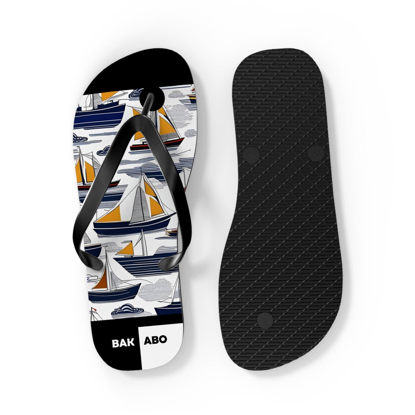 Nautical Sailboat Flip Flops – Blue & Gold Beach Sandals Printify bakabo.club