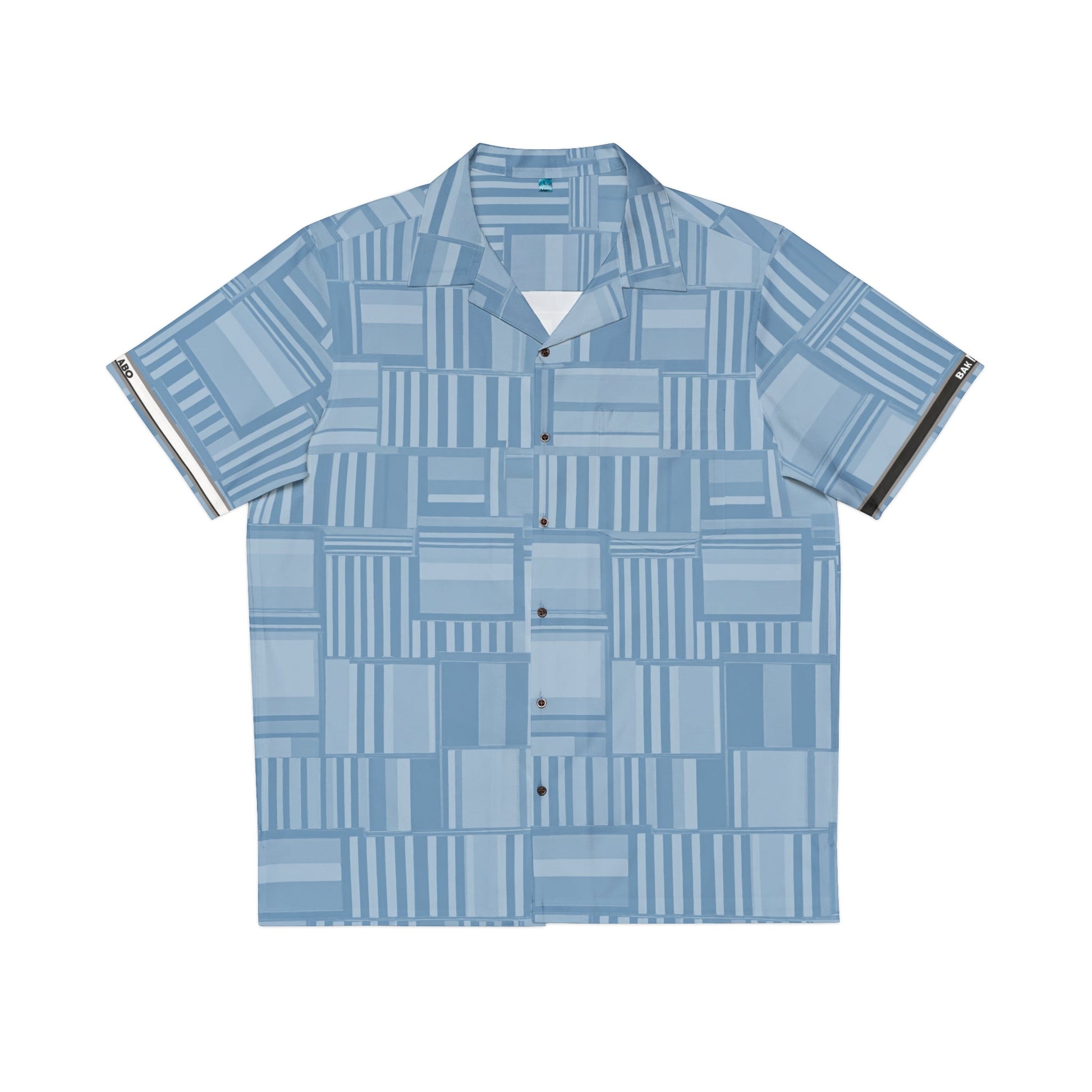 Men's Blue Geo Patchwork Hawaiian Shirt — Lightweight Vacation Camp Collar Printify bakabo.club