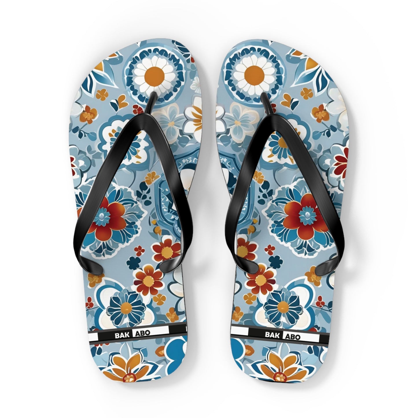 Floral Blue Retro Flip Flops — Women’s Summer Beach Sandals Printify bakabo.club