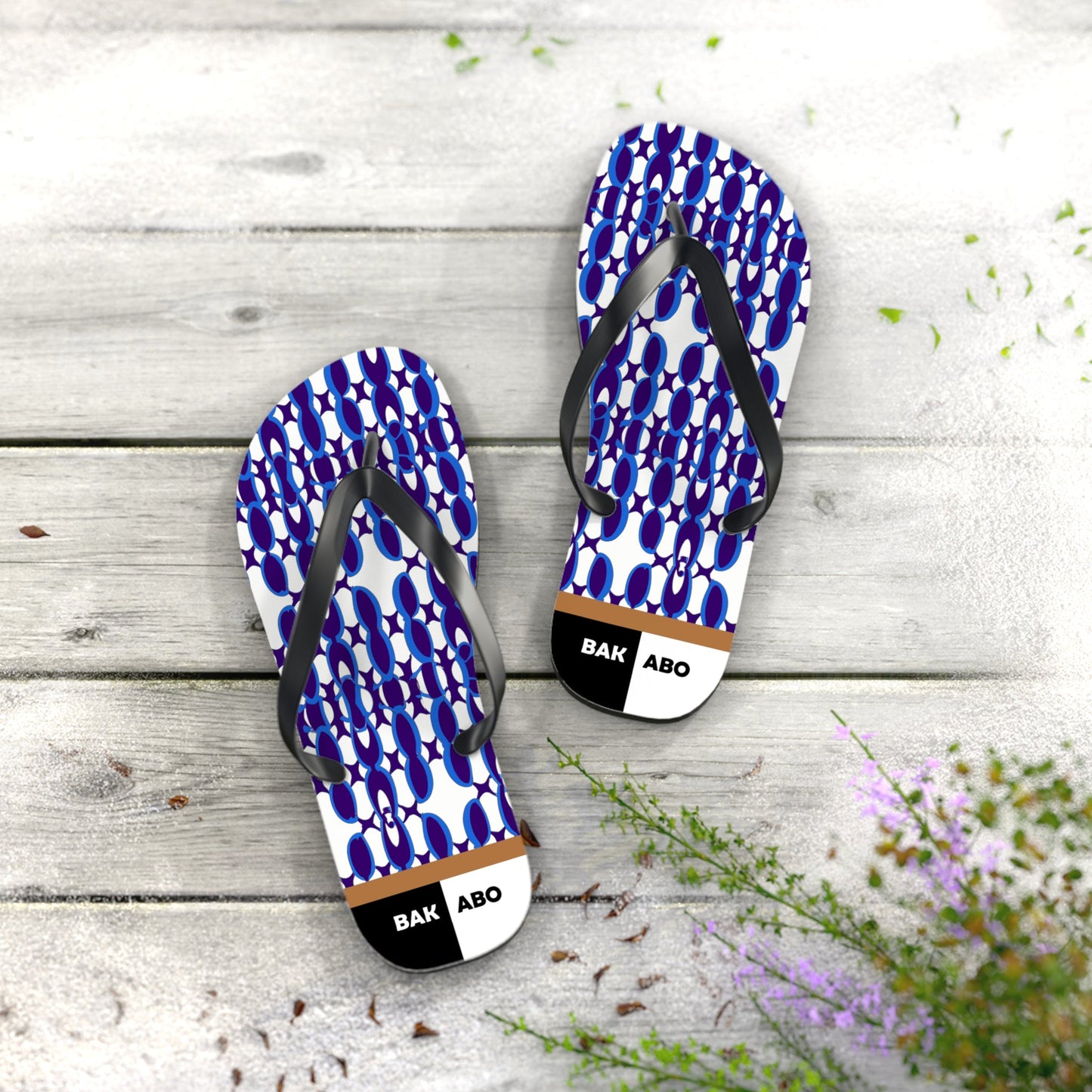 Geometric Blue Pattern Flip Flops — Bold Navy Mosaic Beach Sandals Printify bakabo.club