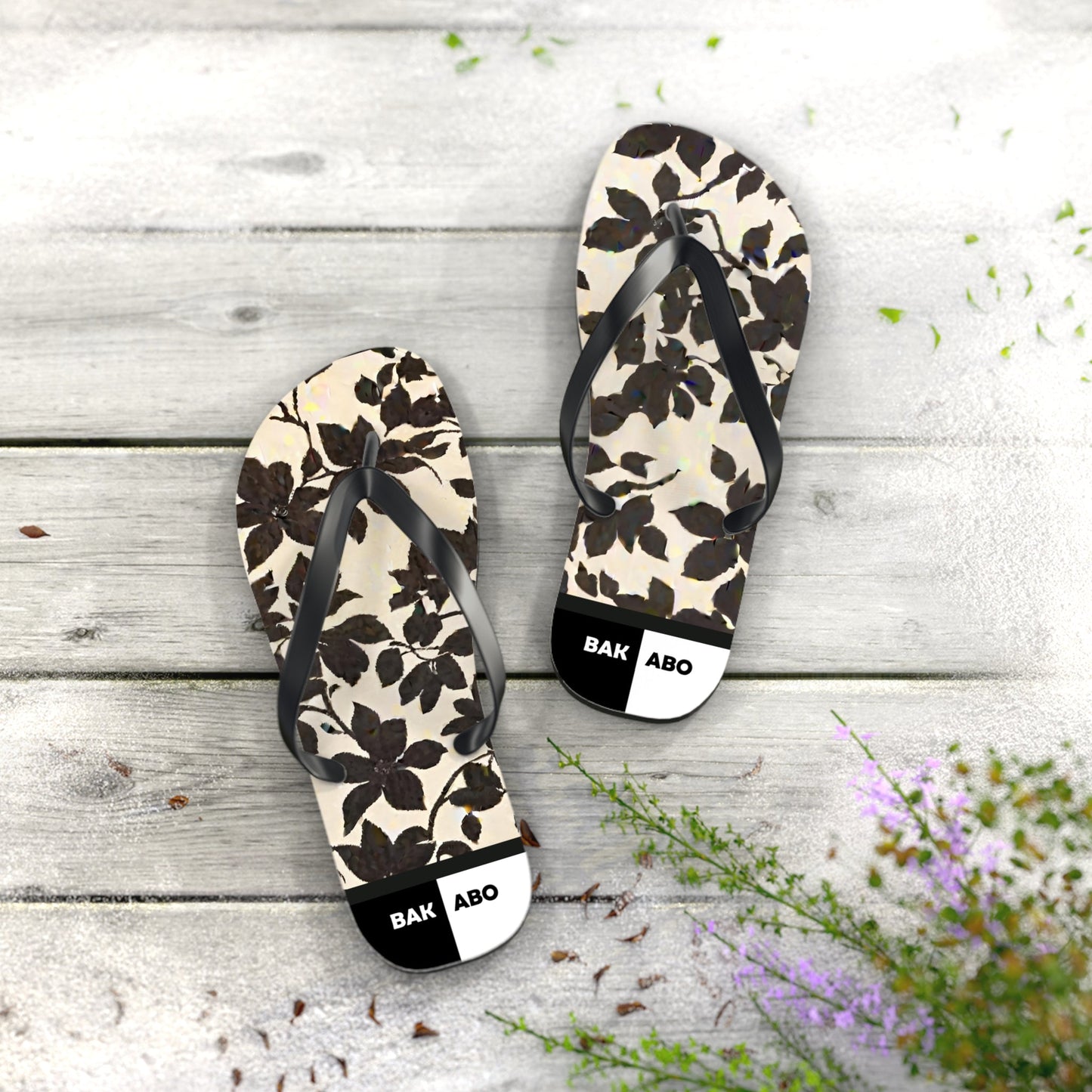 Monochrome Foliage (BKS)🖤Flip Flops Printify bakabo.club