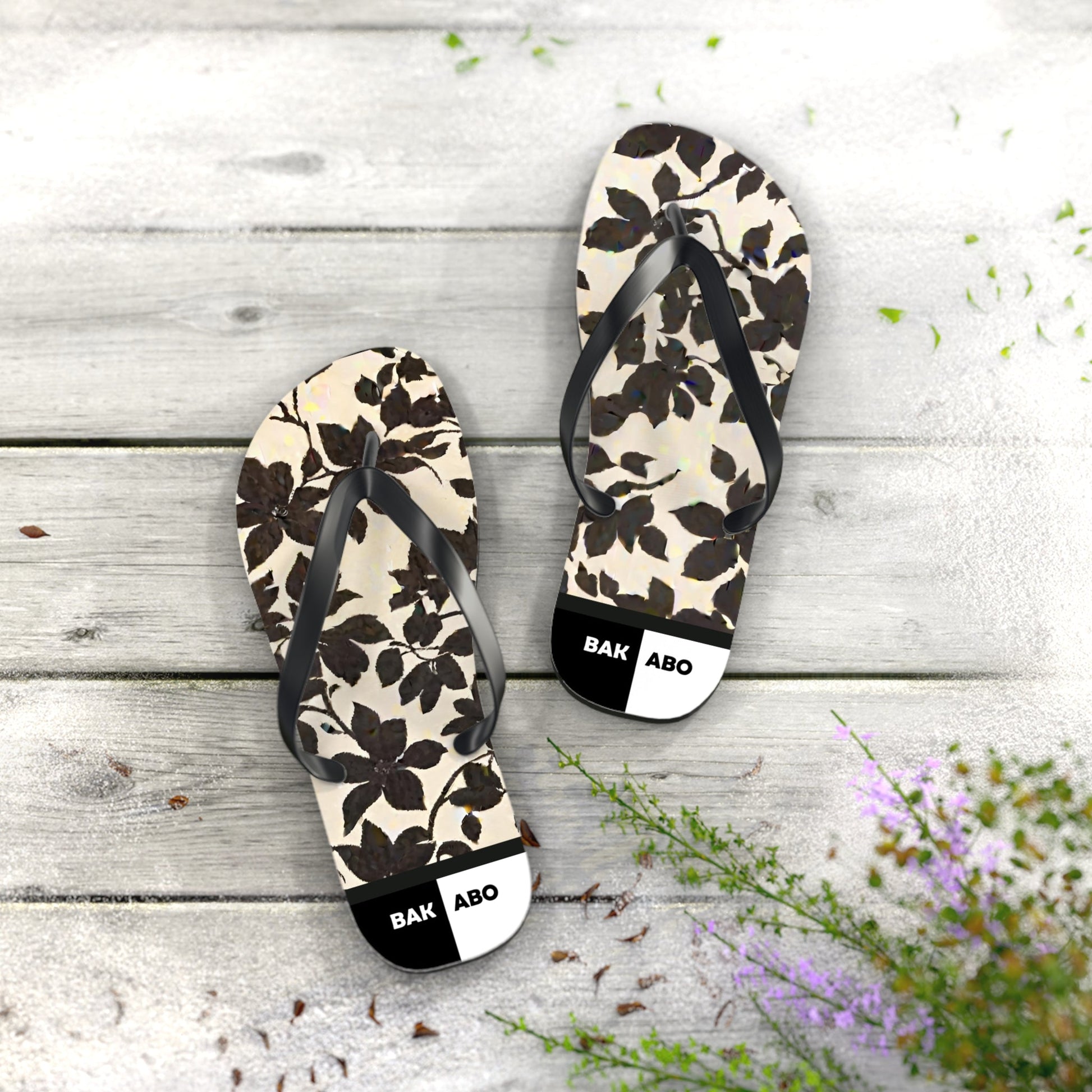 Monochrome Foliage (BKS)🖤Flip Flops Printify bakabo.club