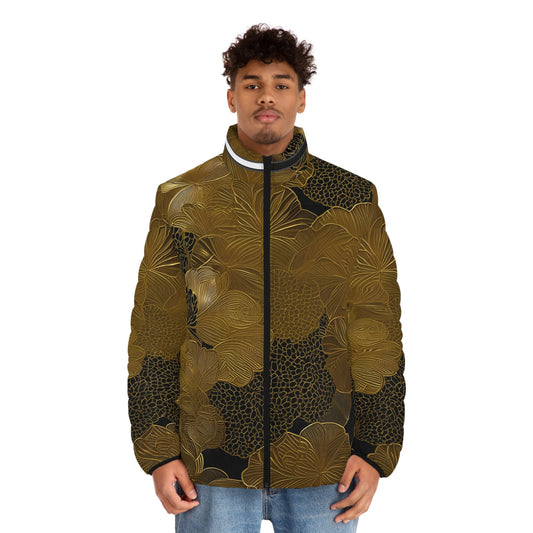 Puffer Jacket - Gold Floral All-Over Print BakAbo Studio BKS bakabo.club