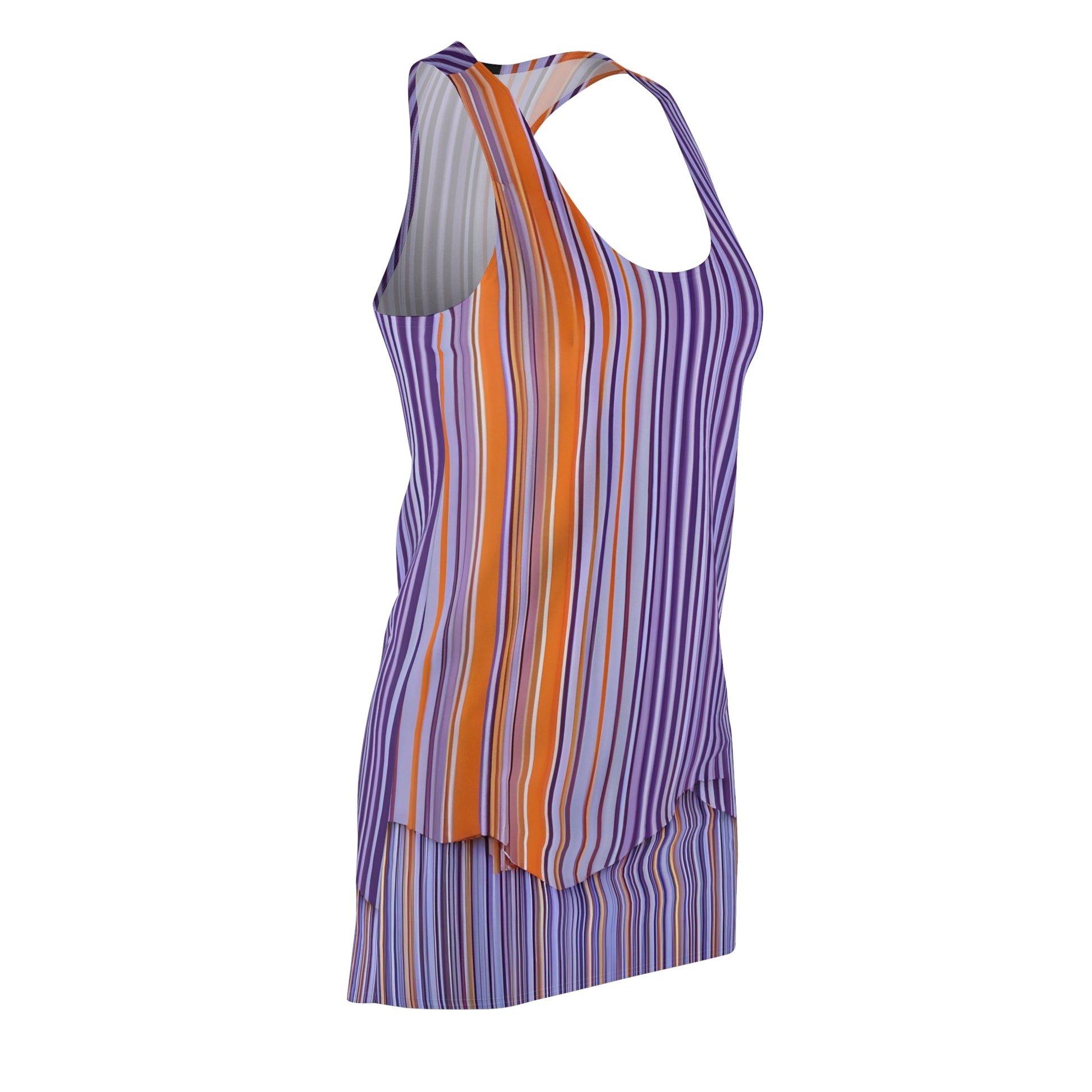 Purple & Orange Striped Racerback Dress – Vibrant Summer Layered AOP Dress Printify bakabo.club