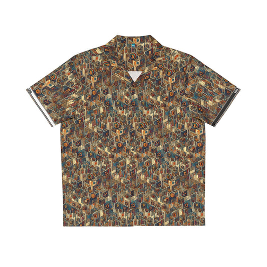 Retro Geometric Hawaiian Shirt — Vintage Brown Tiki Pattern Aloha Shirt Printify bakabo.club