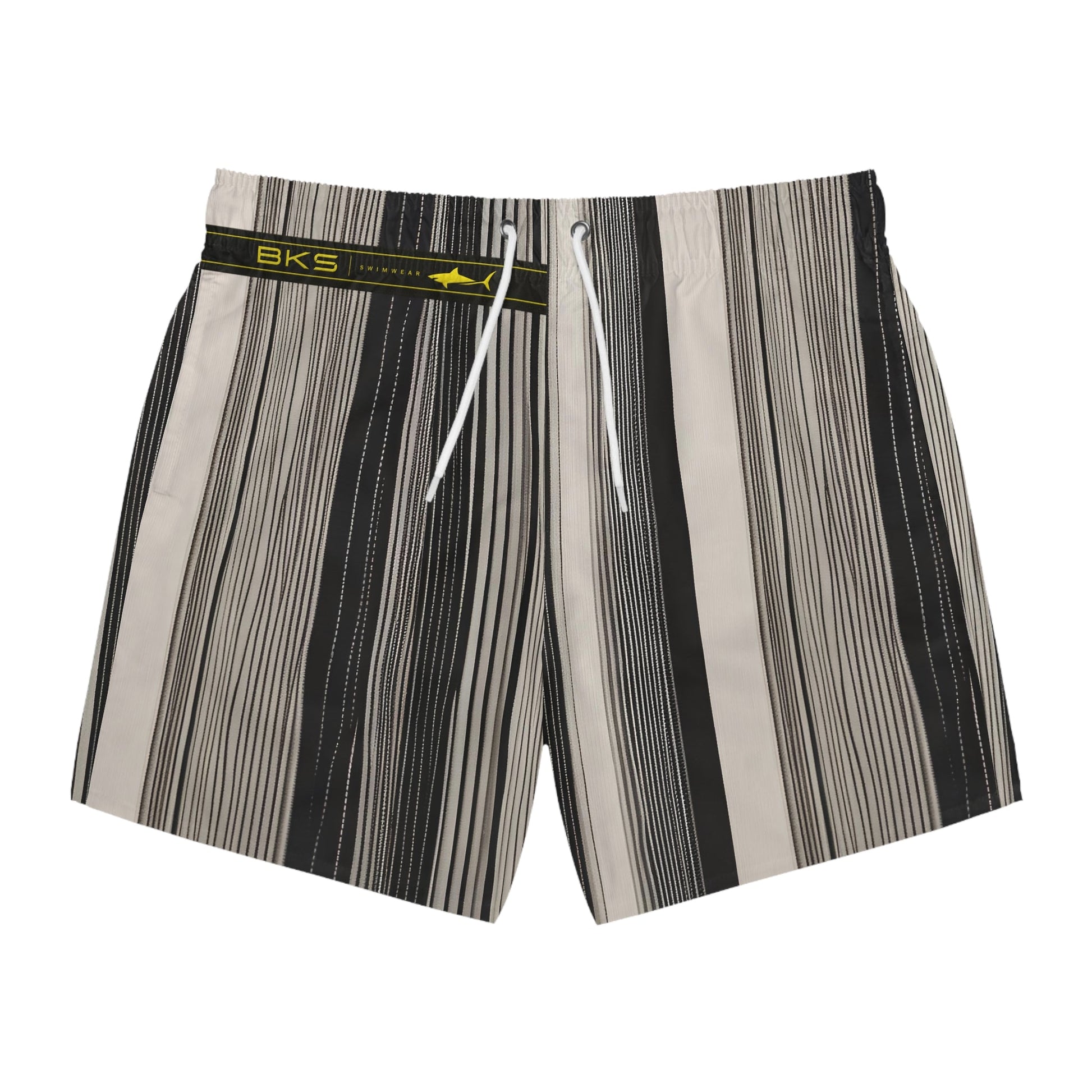 Men's Striped Swim Trunks — Neutral Black & Beige Vertical Stripe Swim Shorts Printify bakabo.club