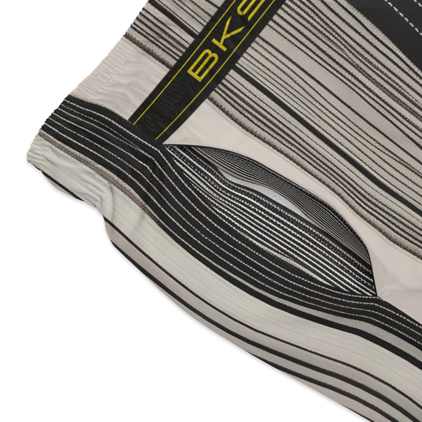 Men's Striped Swim Trunks — Neutral Black & Beige Vertical Stripe Swim Shorts Printify bakabo.club