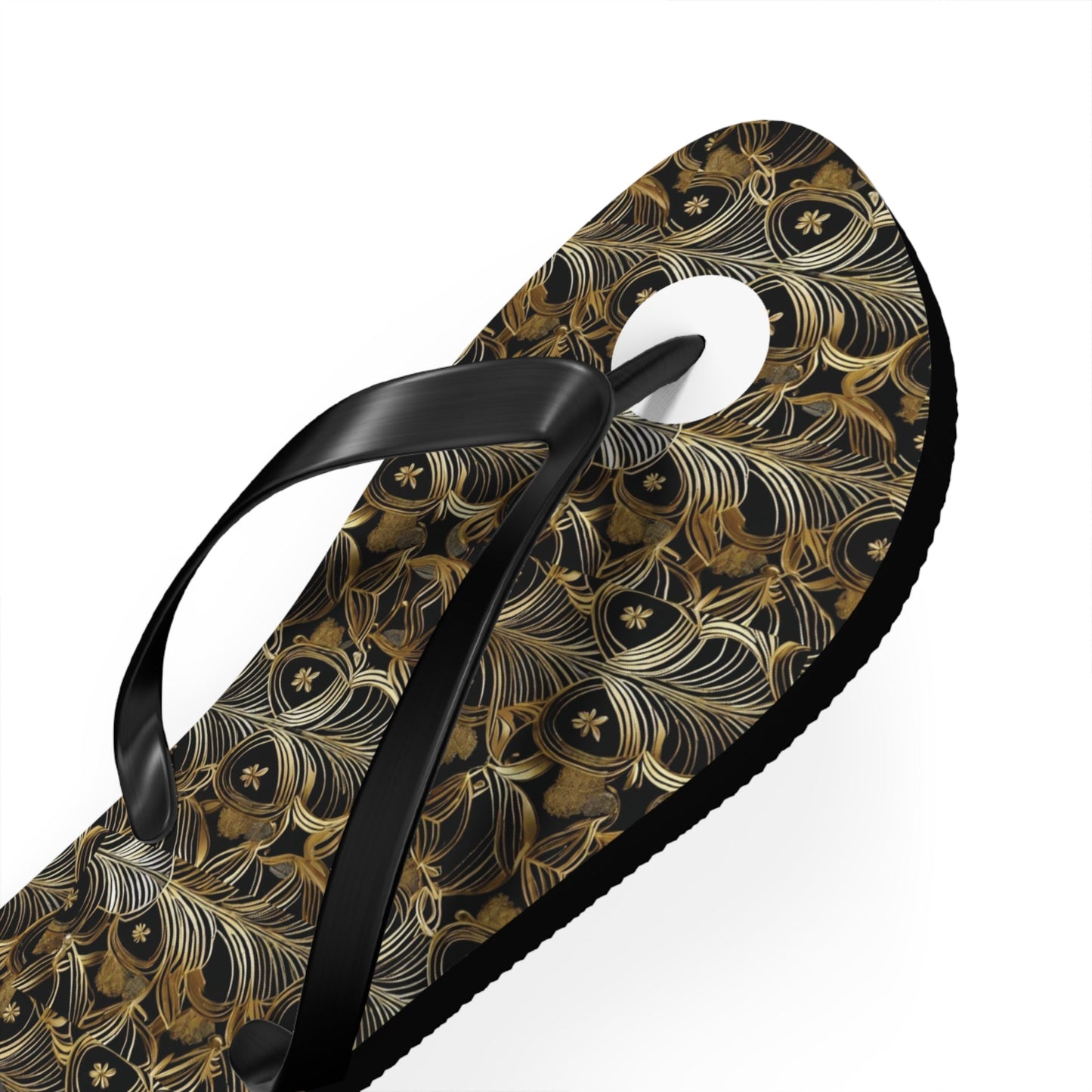 Peacock Feather Pattern Flip Flops — Tropical Beach Sandals with Elegant Feather Design Printify bakabo.club