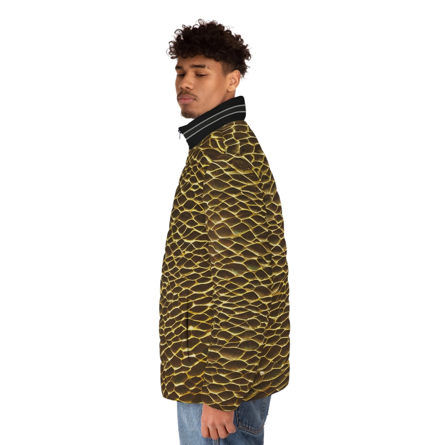 Men's Snake Scale Puffer Jacket — Gold Reptile All-Over Print Printify bakabo.club