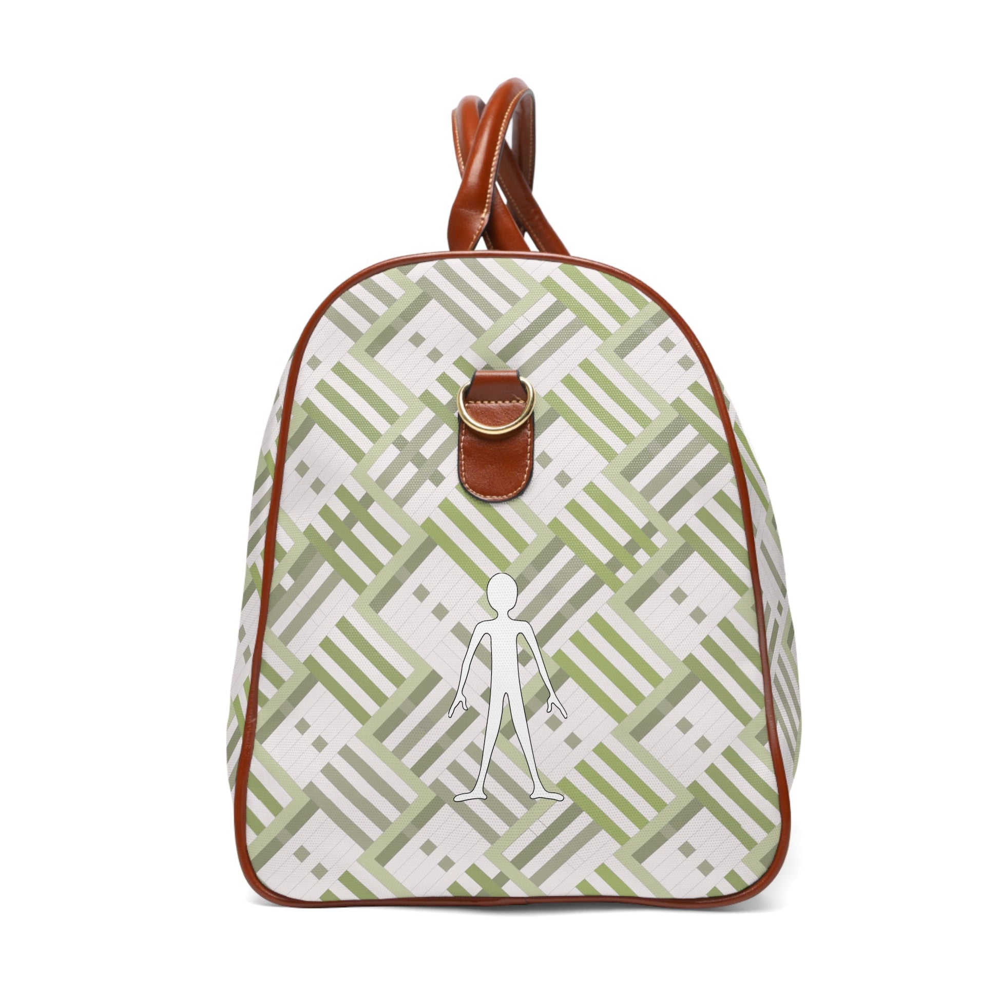 Waterproof Travel Bag – Olive Geometric Weekender Duffle with White Walker Icon Printify bakabo.club