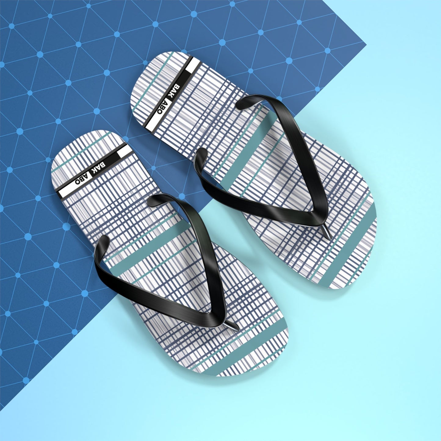 Plaid Teal Stripe Flip Flops — Casual Beach & Everyday Sandals Printify bakabo.club