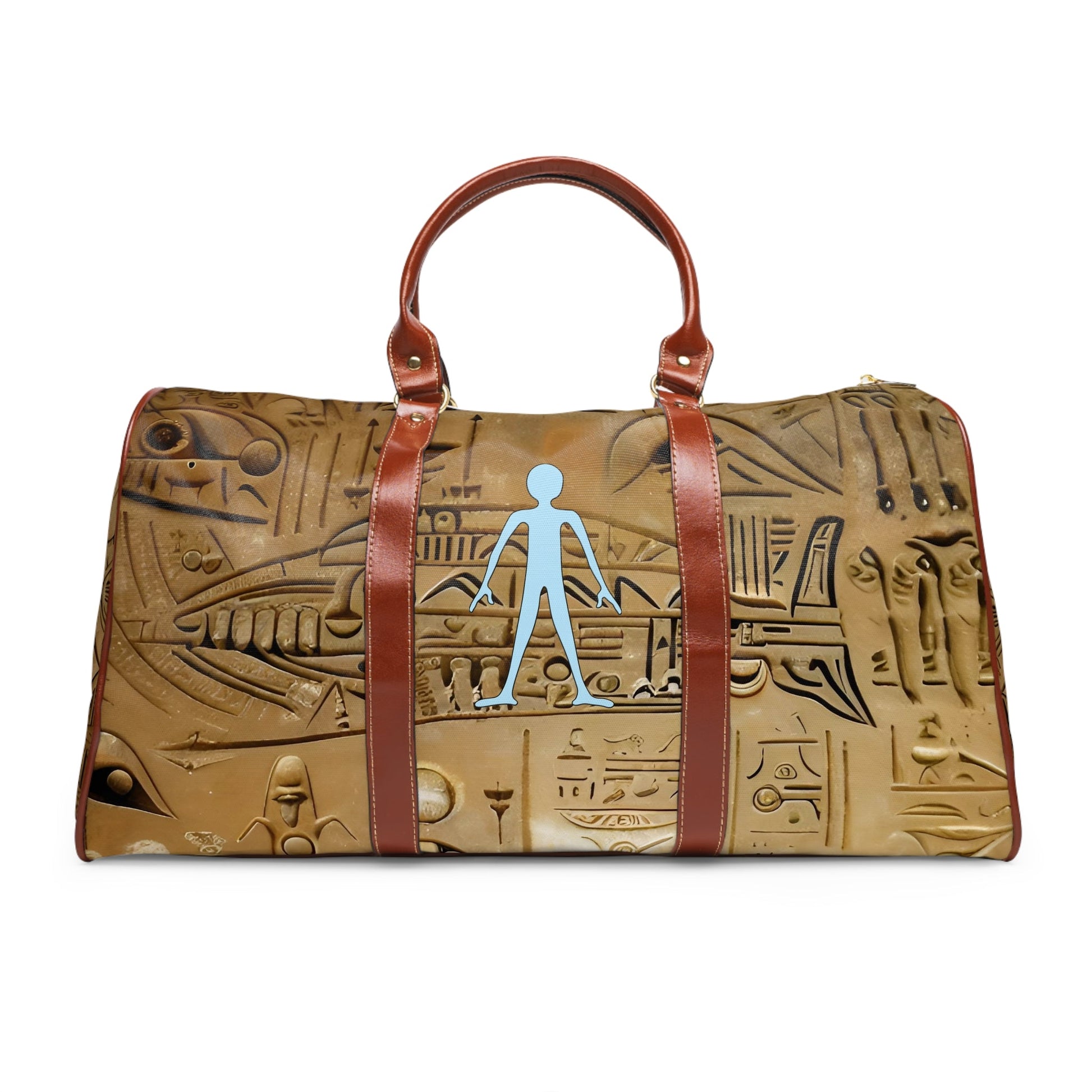 Egyptian Hieroglyph Travel Duffle — Waterproof Weekend Bag with Stick Figure Motif Printify bakabo.club