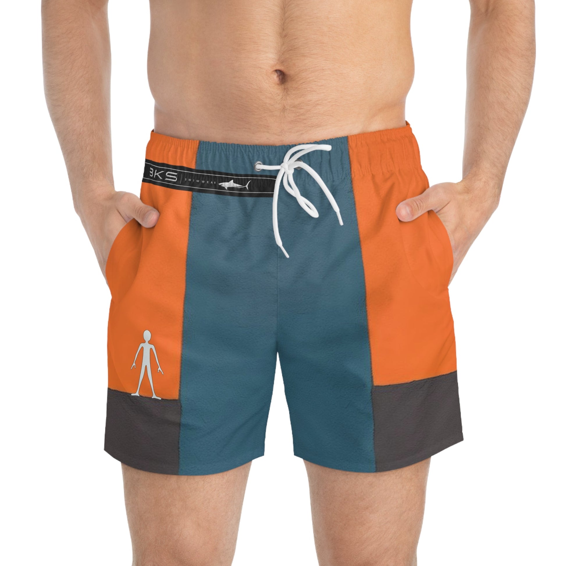 Colorblock Swim Trunks – Teal, Orange & Charcoal Beach Shorts Printify bakabo.club