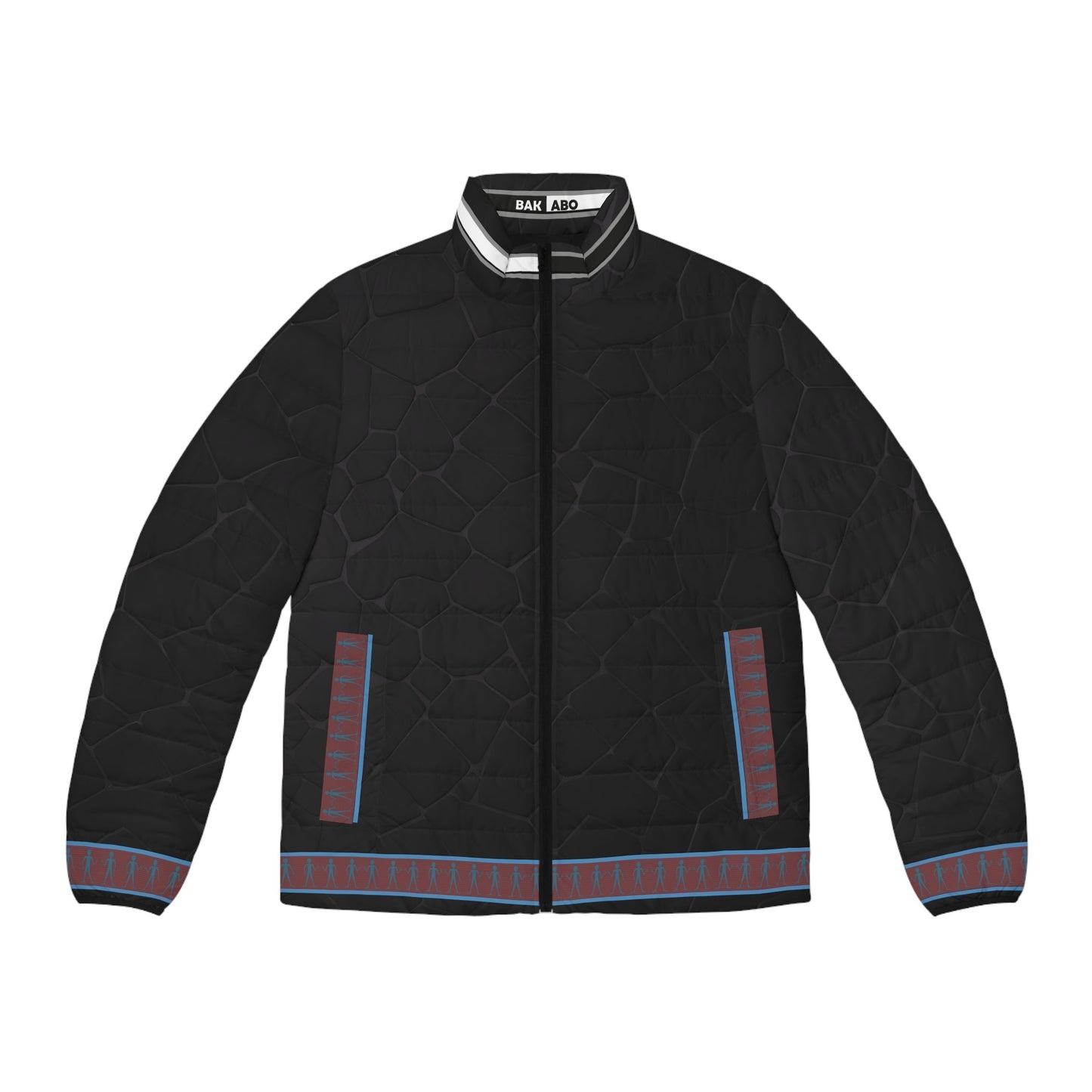 Men's Quilted Puffer Jacket – Black with Subtle Stripe Trim