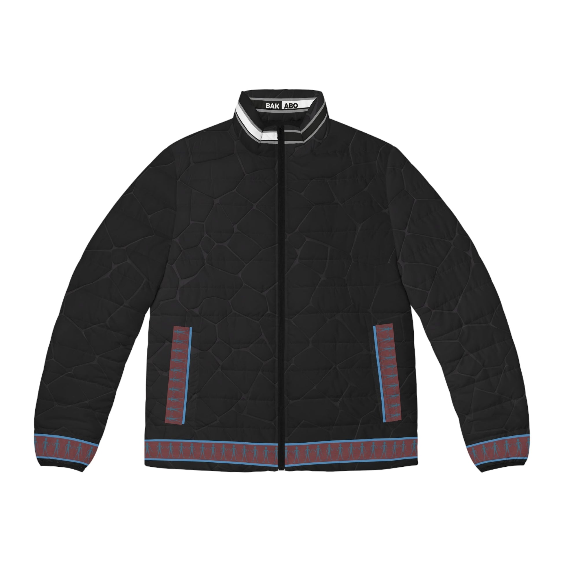 Men's Quilted Puffer Jacket – Black with Subtle Stripe Trim
