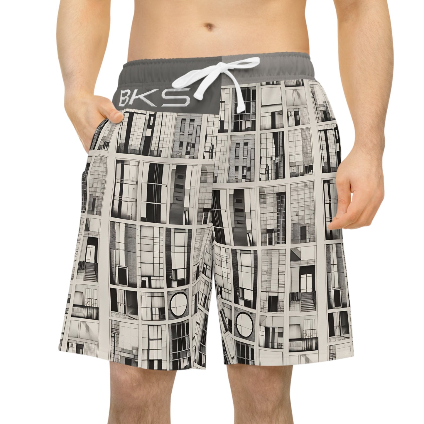 Athletic Shorts — Monochrome Architectural Grid Print (BKS) Printify bakabo.club