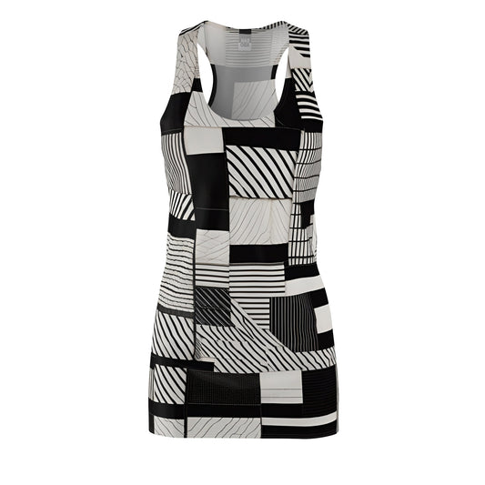 Racerback Dress — Monochrome Geometric Patchwork Print Printify bakabo.club