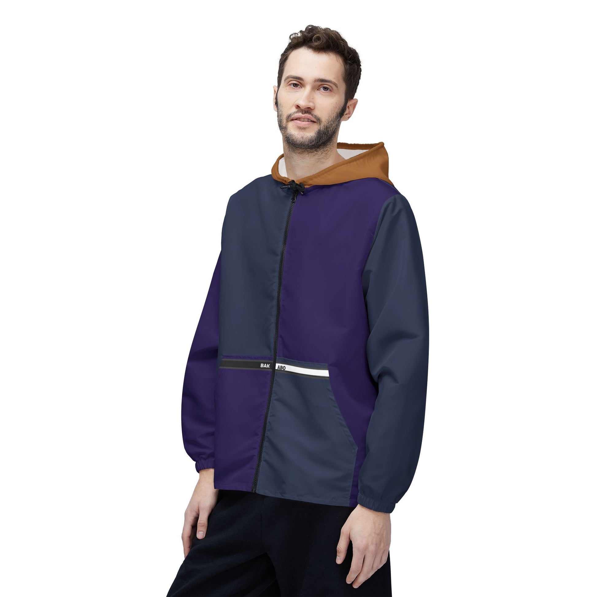 Colorblock Hooded Windbreaker Jacket – Navy, Purple & Brown AOP Printify bakabo.club