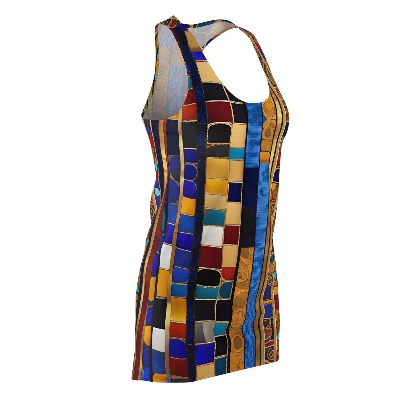 Geometric Mosaic Racerback Dress — Vibrant Tile Print Printify bakabo.club