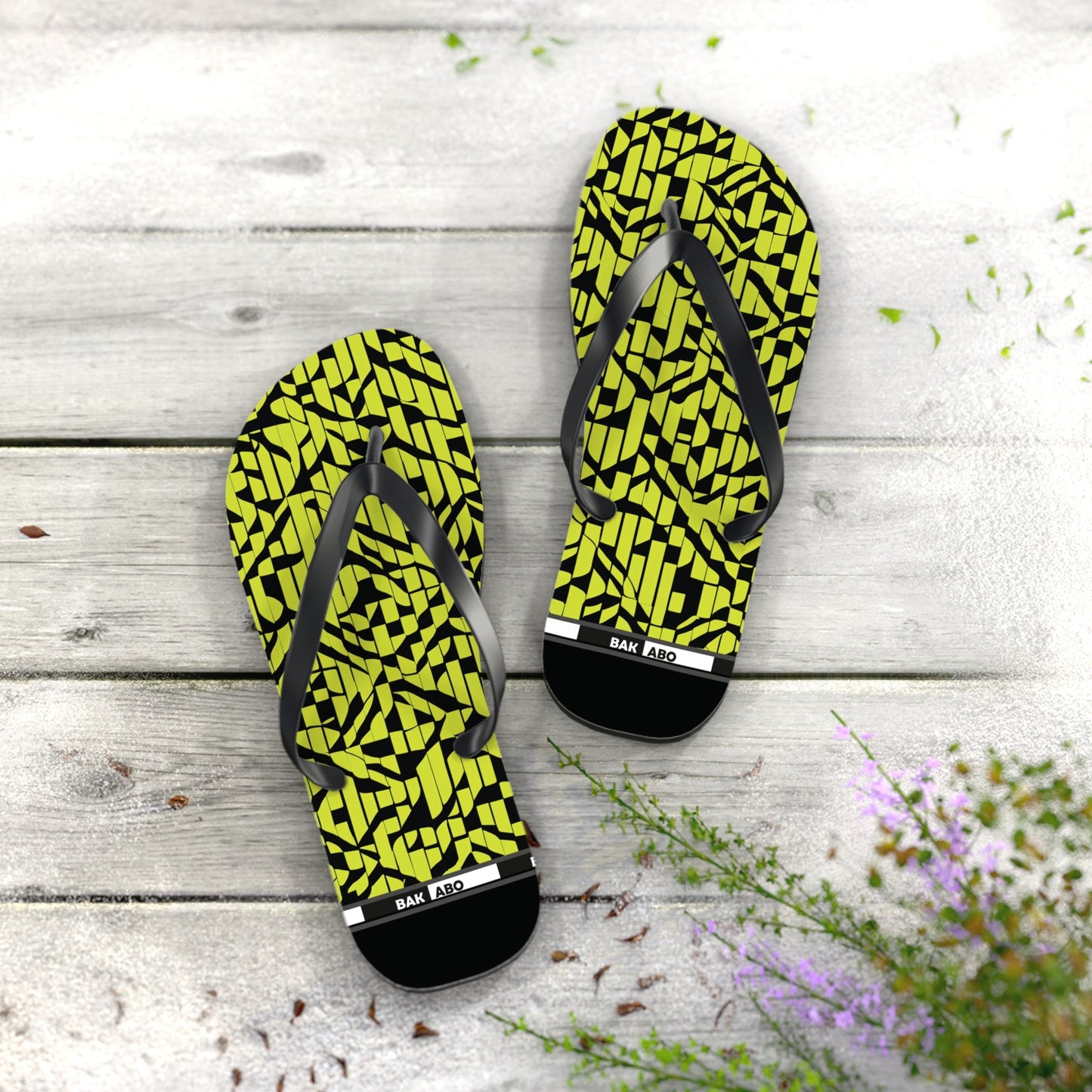 Flip Flops — Neon Geometric Pattern Beach Sandals Printify bakabo.club