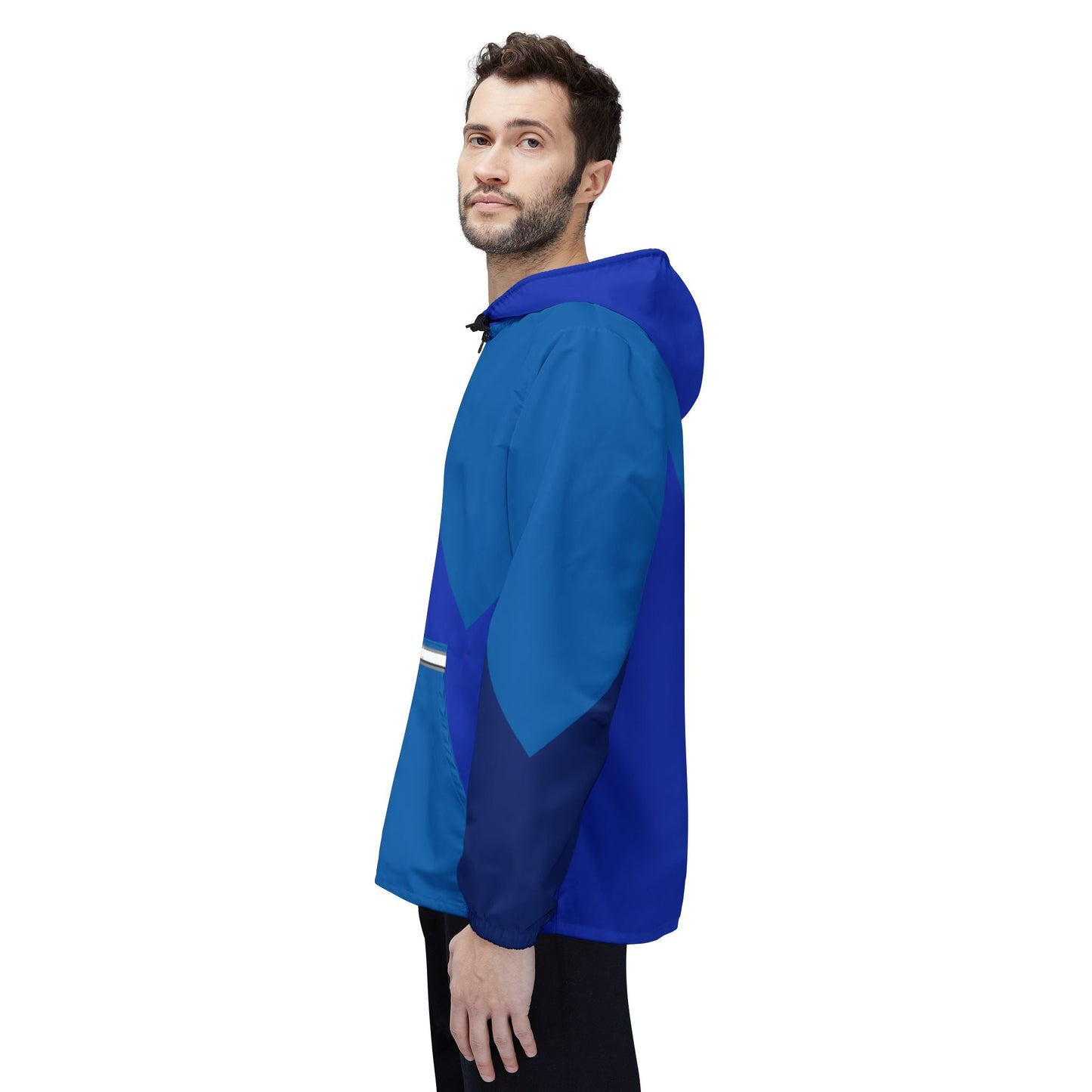 Blue Chevron Windbreaker Jacket – Lightweight Waterproof Hooded Jacket Printify bakabo.club