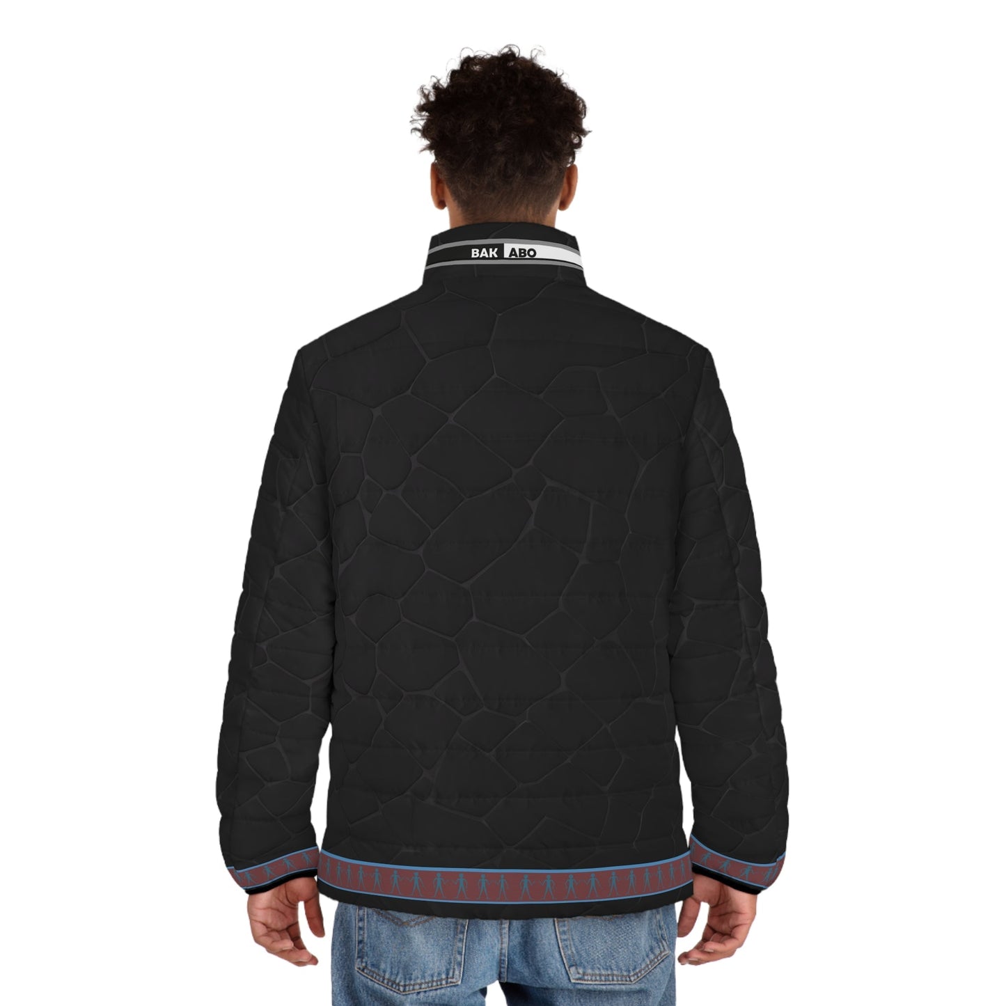 Men's Quilted Puffer Jacket – Black with Subtle Stripe Trim