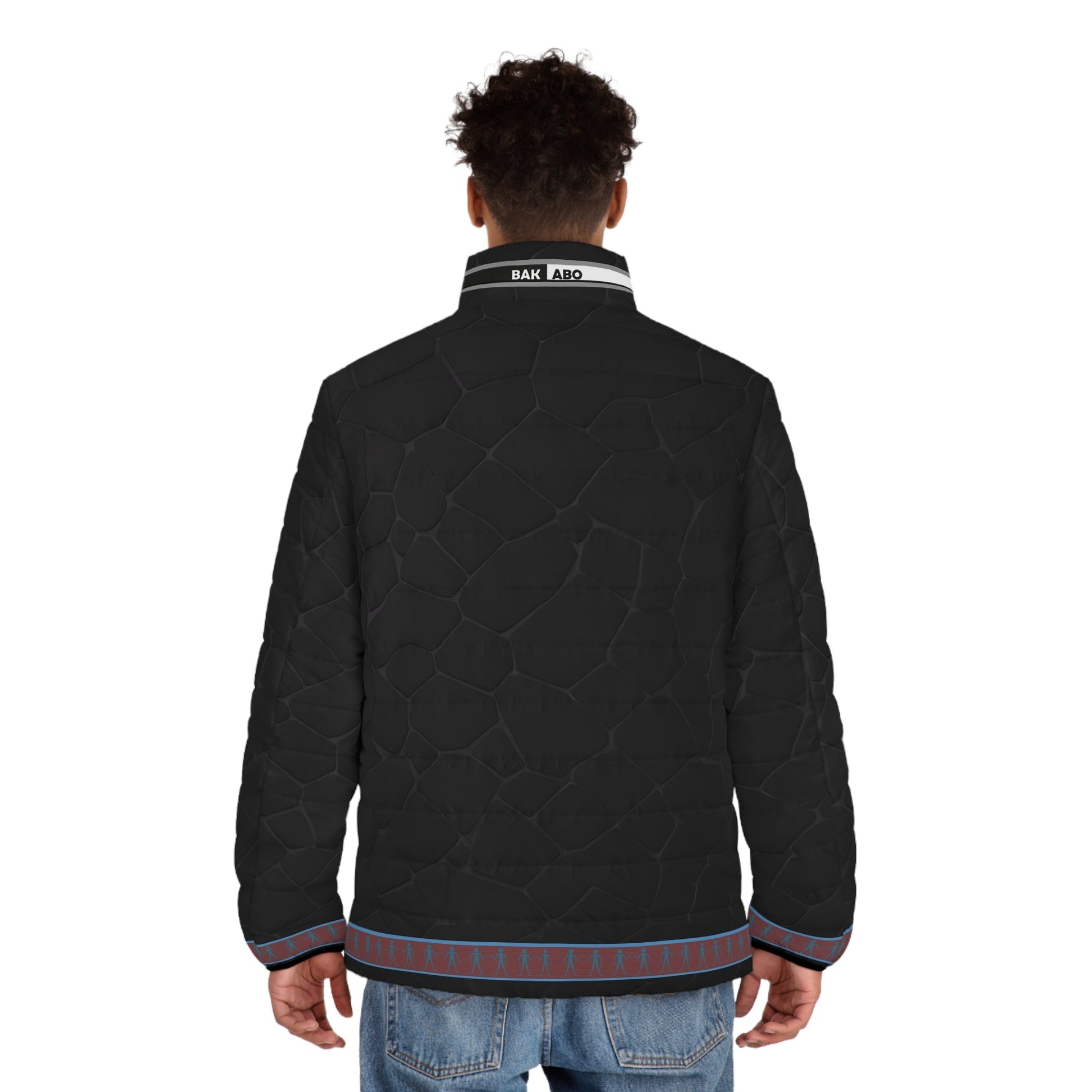 Men's Quilted Puffer Jacket – Black with Subtle Stripe Trim