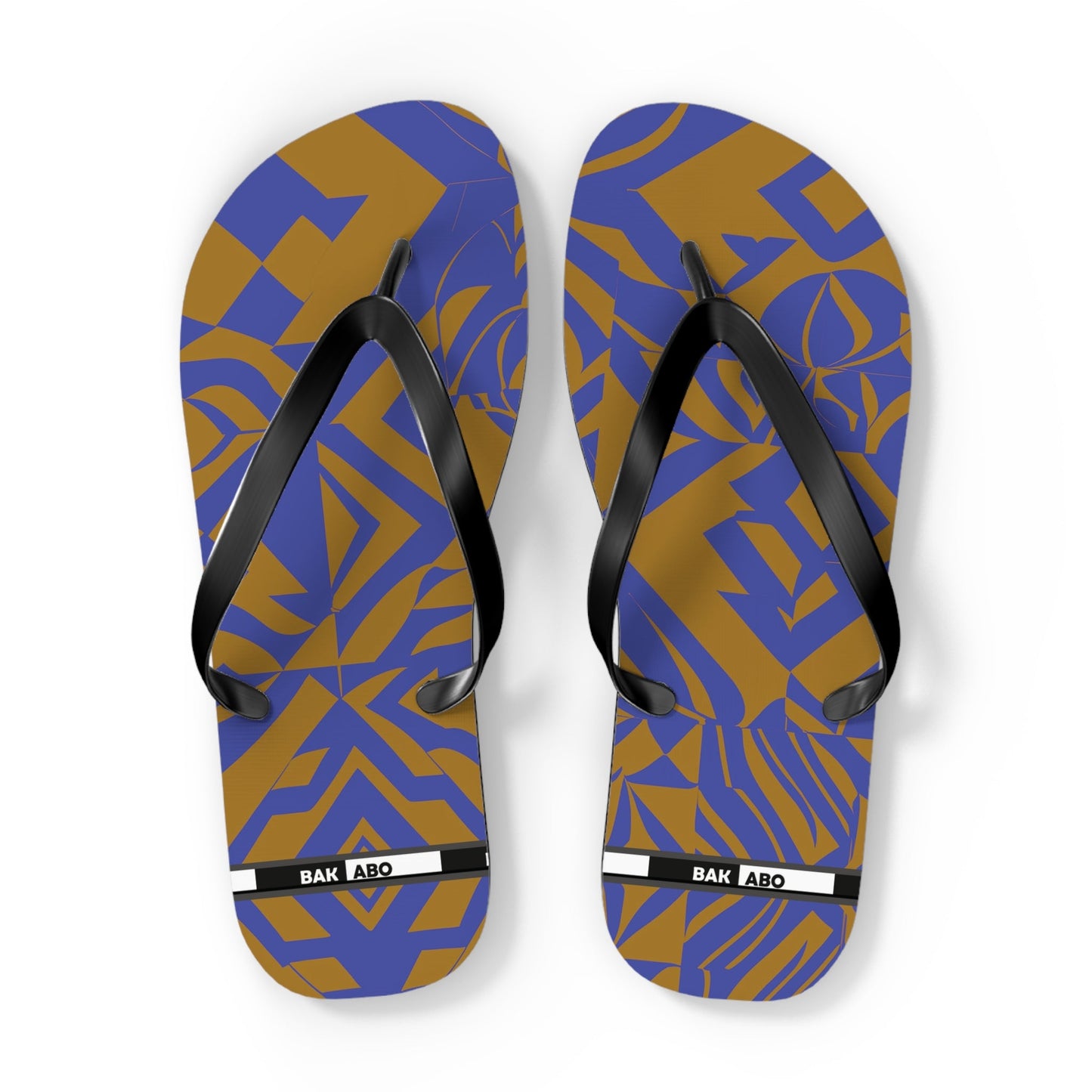 Abstract Blue & Gold Flip Flops — Tropical Geometric Beach Sandals Printify bakabo.club
