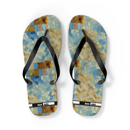 Mosaic Tile Flip Flops — Blue & Sand Beach Sandals Printify bakabo.club