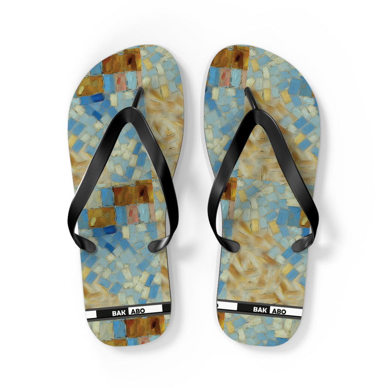 Mosaic Tile Flip Flops — Blue & Sand Beach Sandals Printify bakabo.club