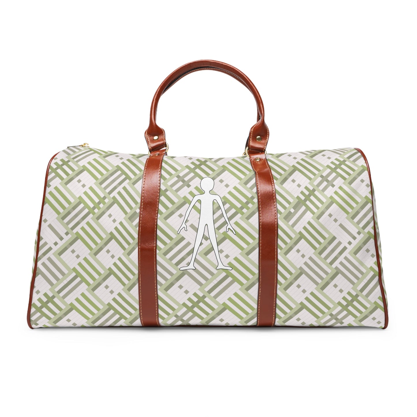 Waterproof Travel Bag – Olive Geometric Weekender Duffle with White Walker Icon Printify bakabo.club