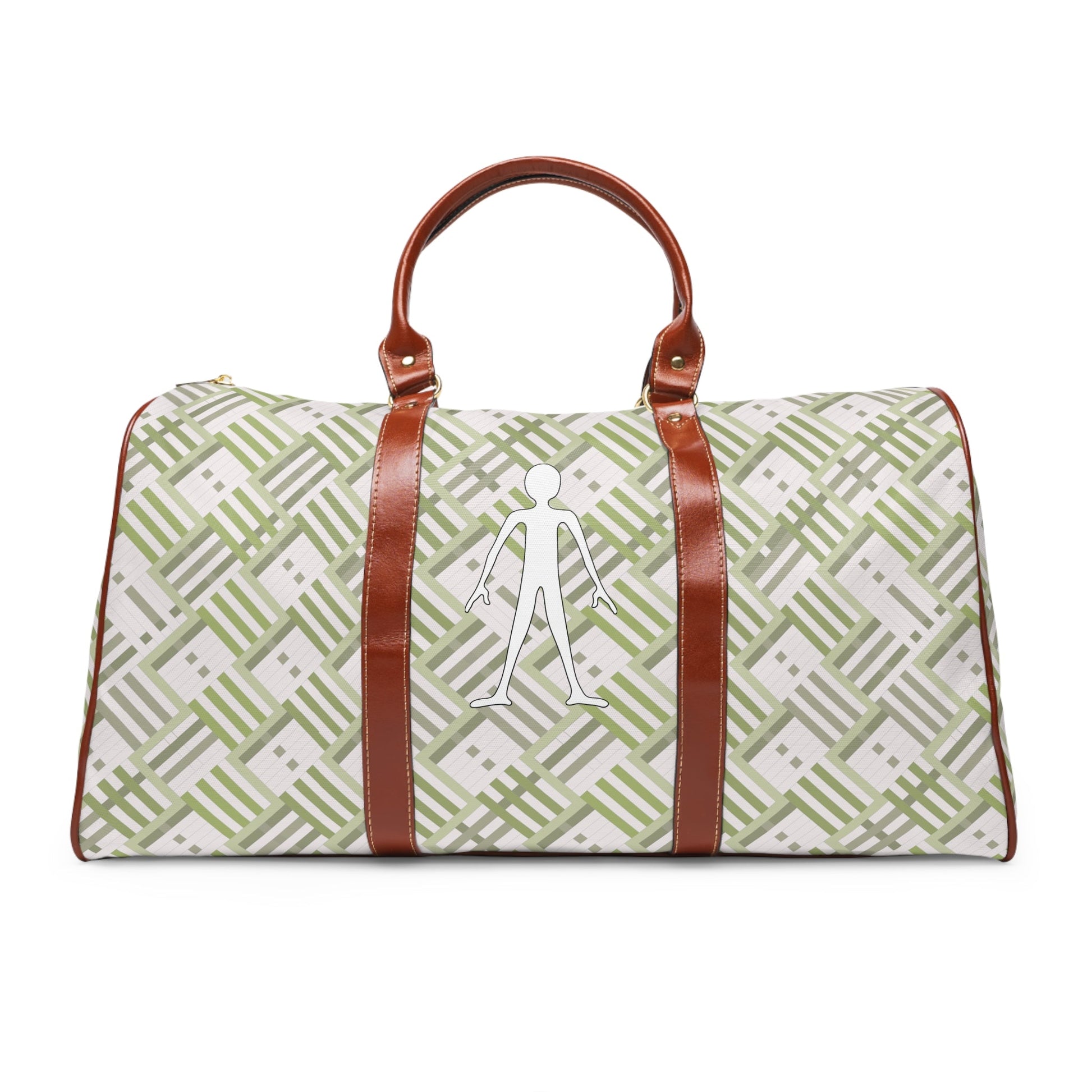 Waterproof Travel Bag – Olive Geometric Weekender Duffle with White Walker Icon Printify bakabo.club