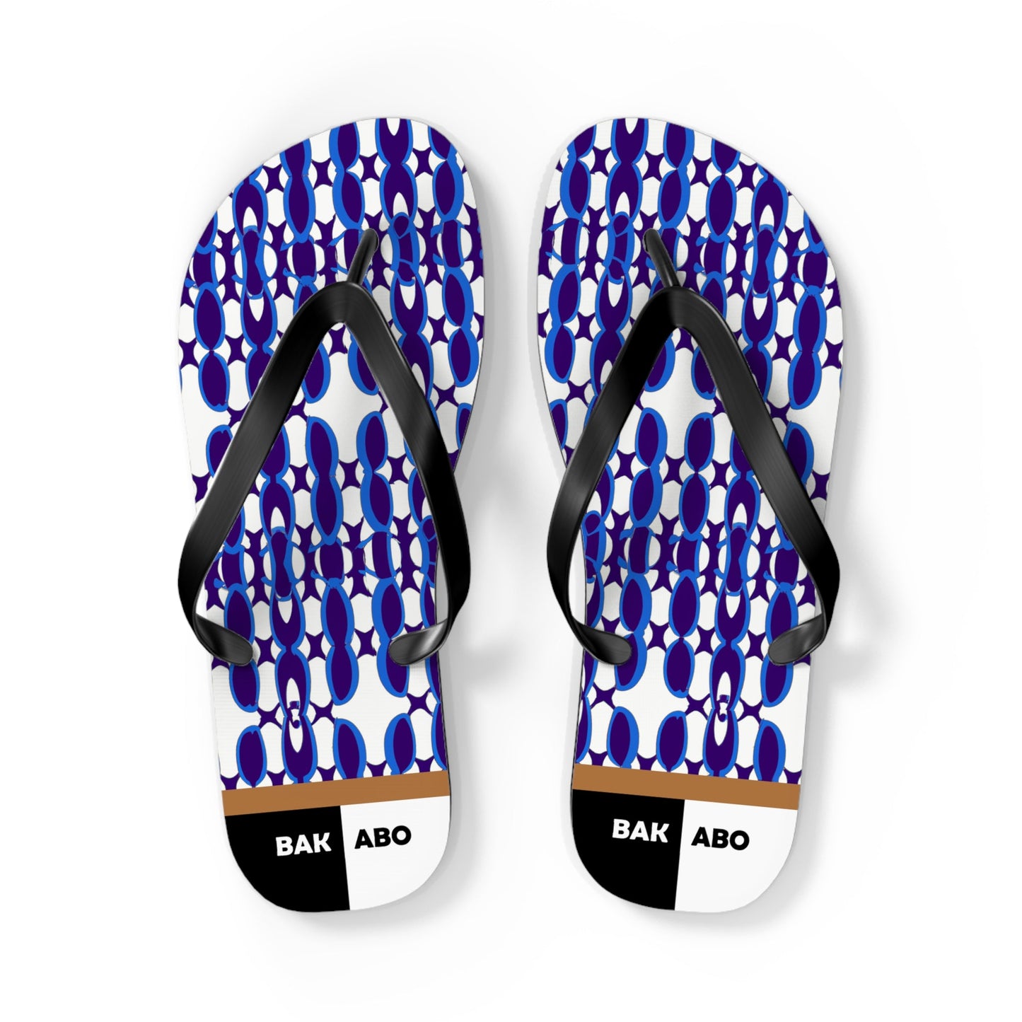 Geometric Blue Pattern Flip Flops — Bold Navy Mosaic Beach Sandals Printify bakabo.club