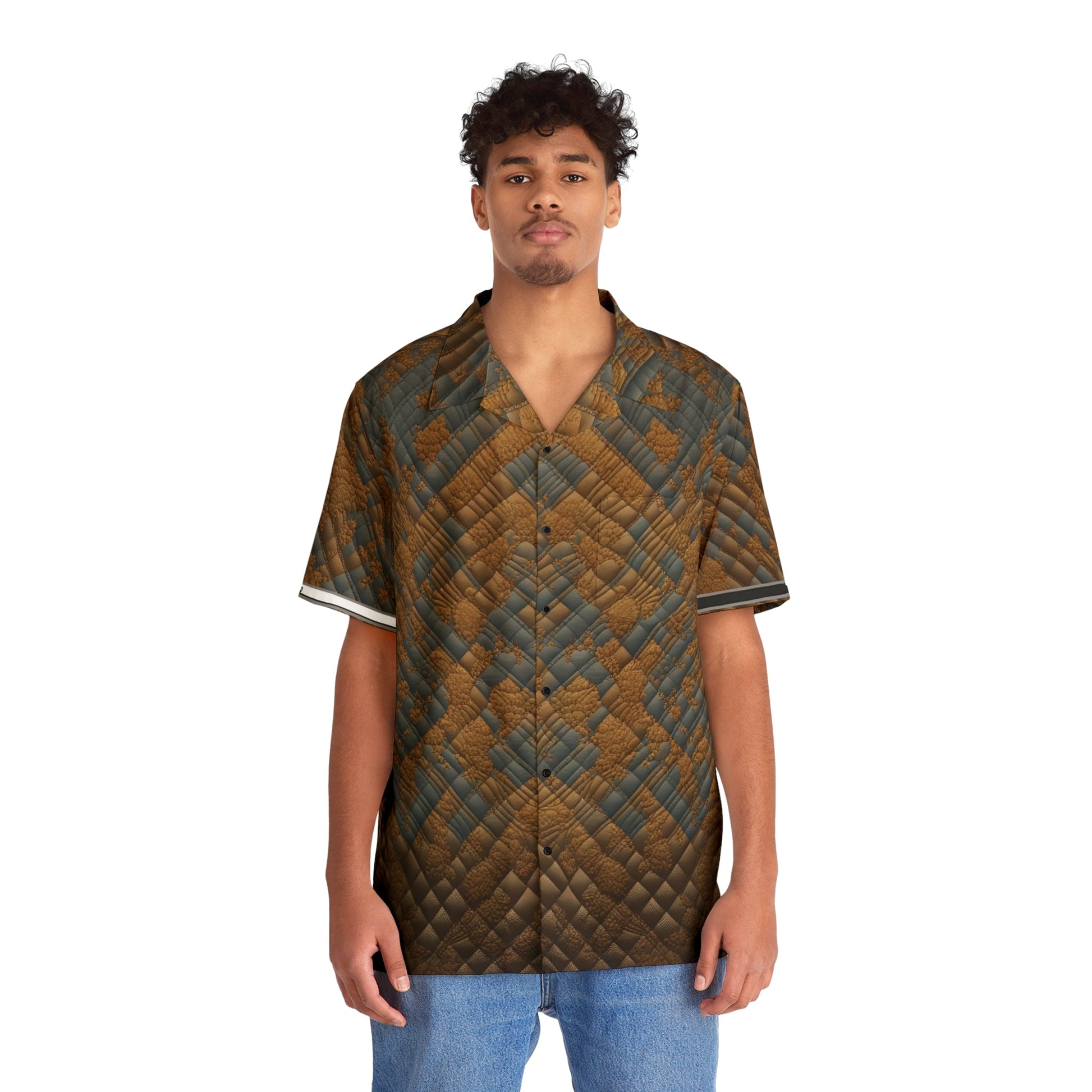 Men's Tropical Brown Quilted Pattern Hawaiian Shirt Printify bakabo.club