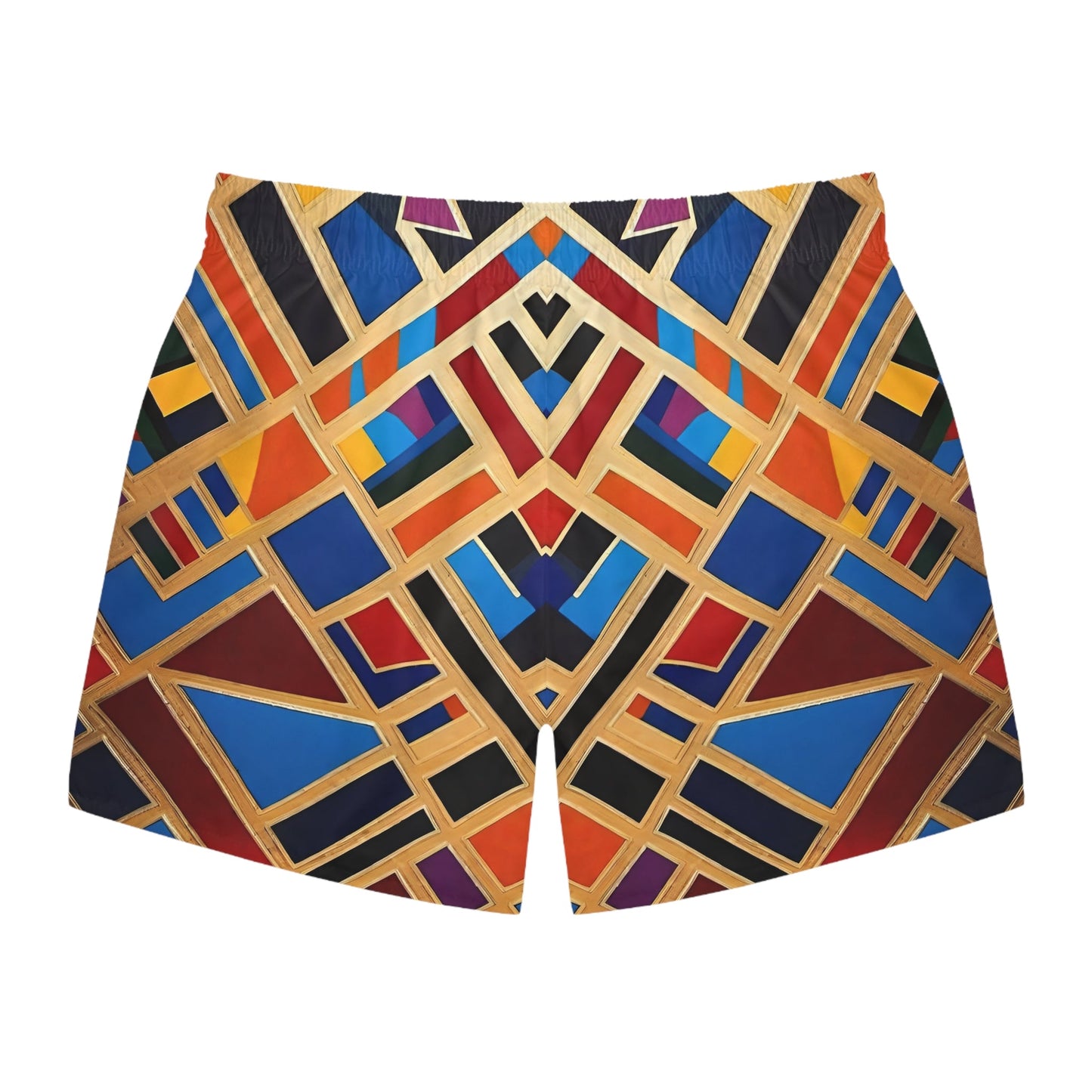 Geometric Mosaic Swim Trunks — Bold Art Deco Pool Shorts Printify bakabo.club
