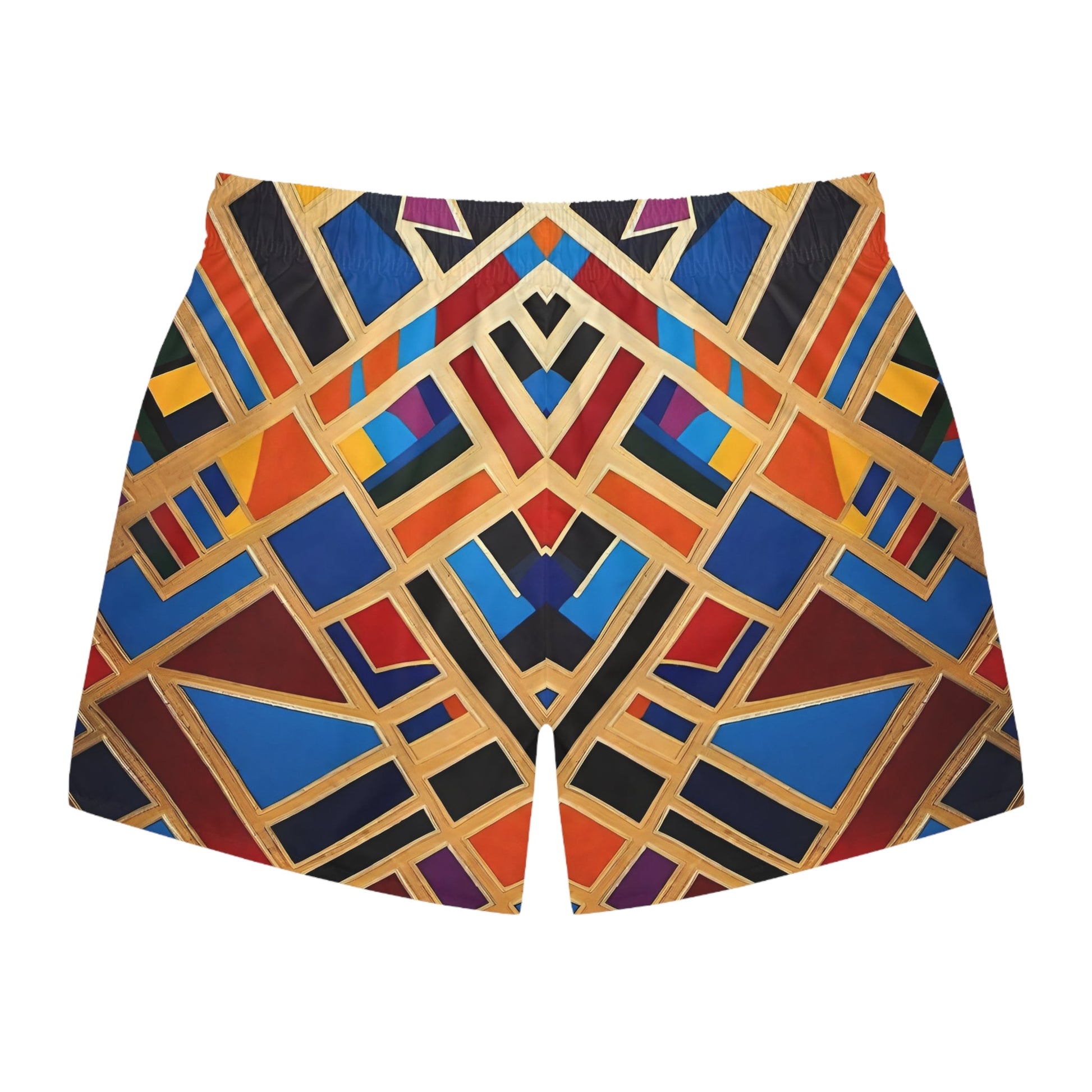 Geometric Mosaic Swim Trunks — Bold Art Deco Pool Shorts Printify bakabo.club