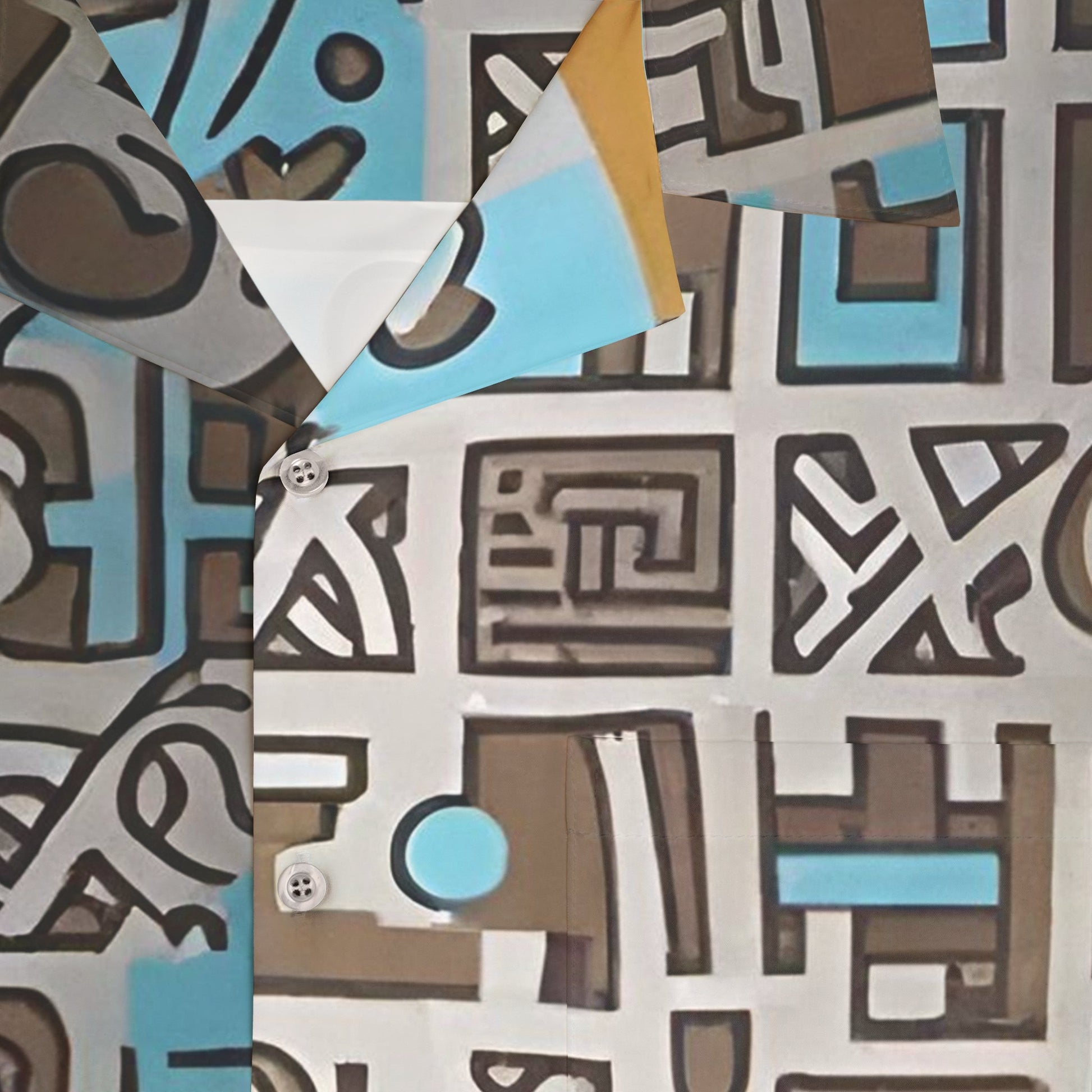 Tribal Geo Print Hawaiian Shirt — Blue & Taupe AOP Printify bakabo.club