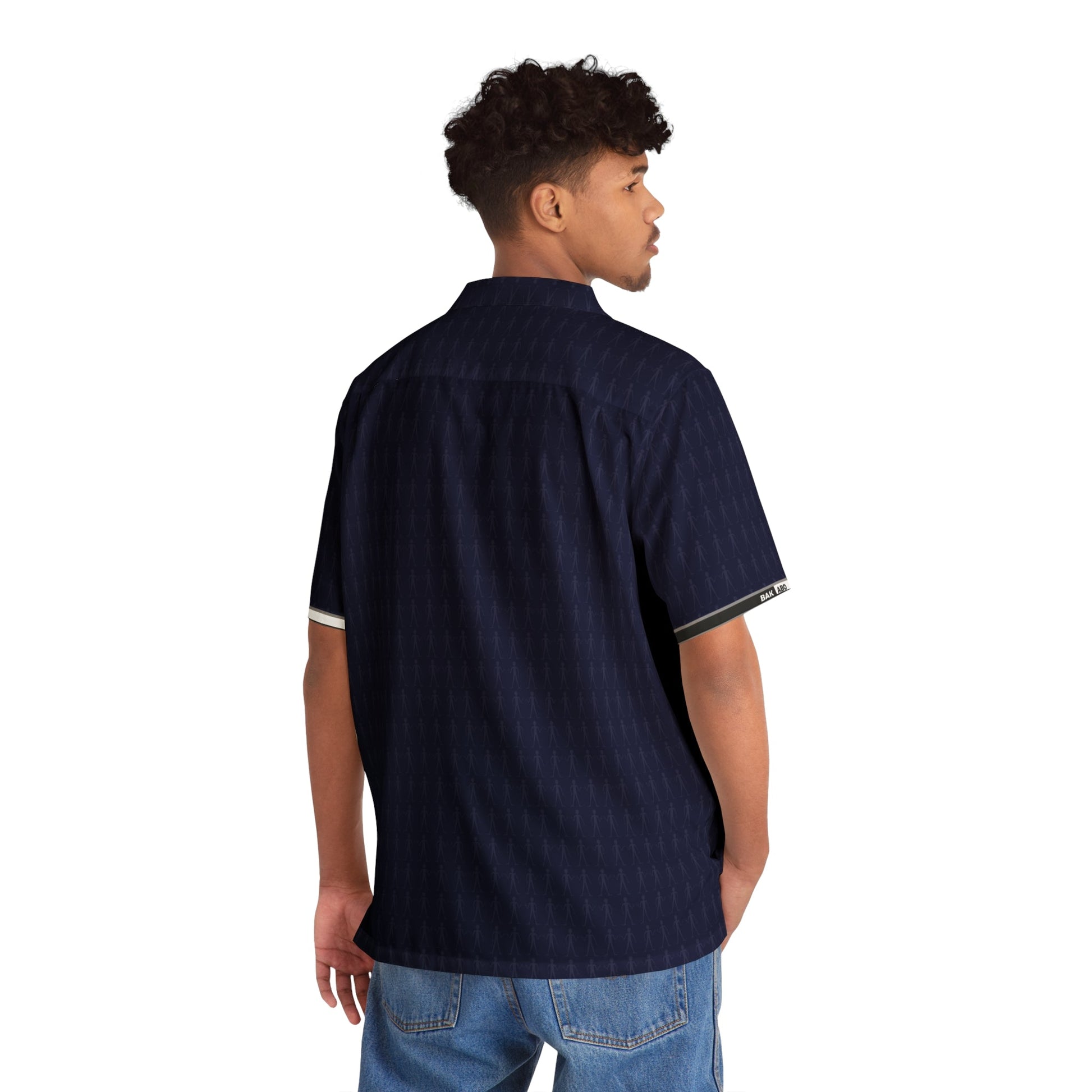 Men's Navy Geometric Hawaiian Shirt — Casual Resort Aloha Button-Up Printify bakabo.club