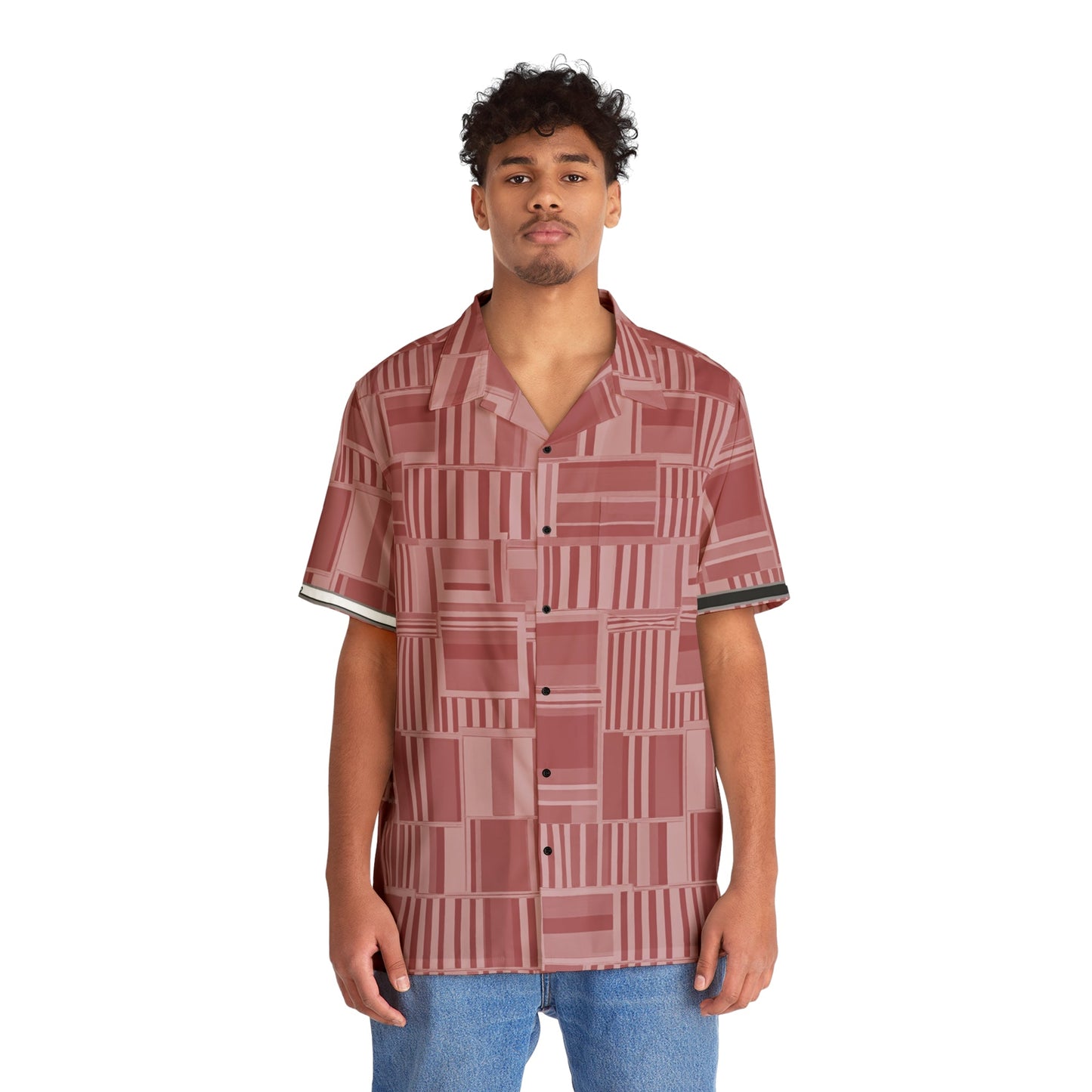 Men's Retro Geometric Hawaiian Shirt — Rose Block Pattern Printify bakabo.club