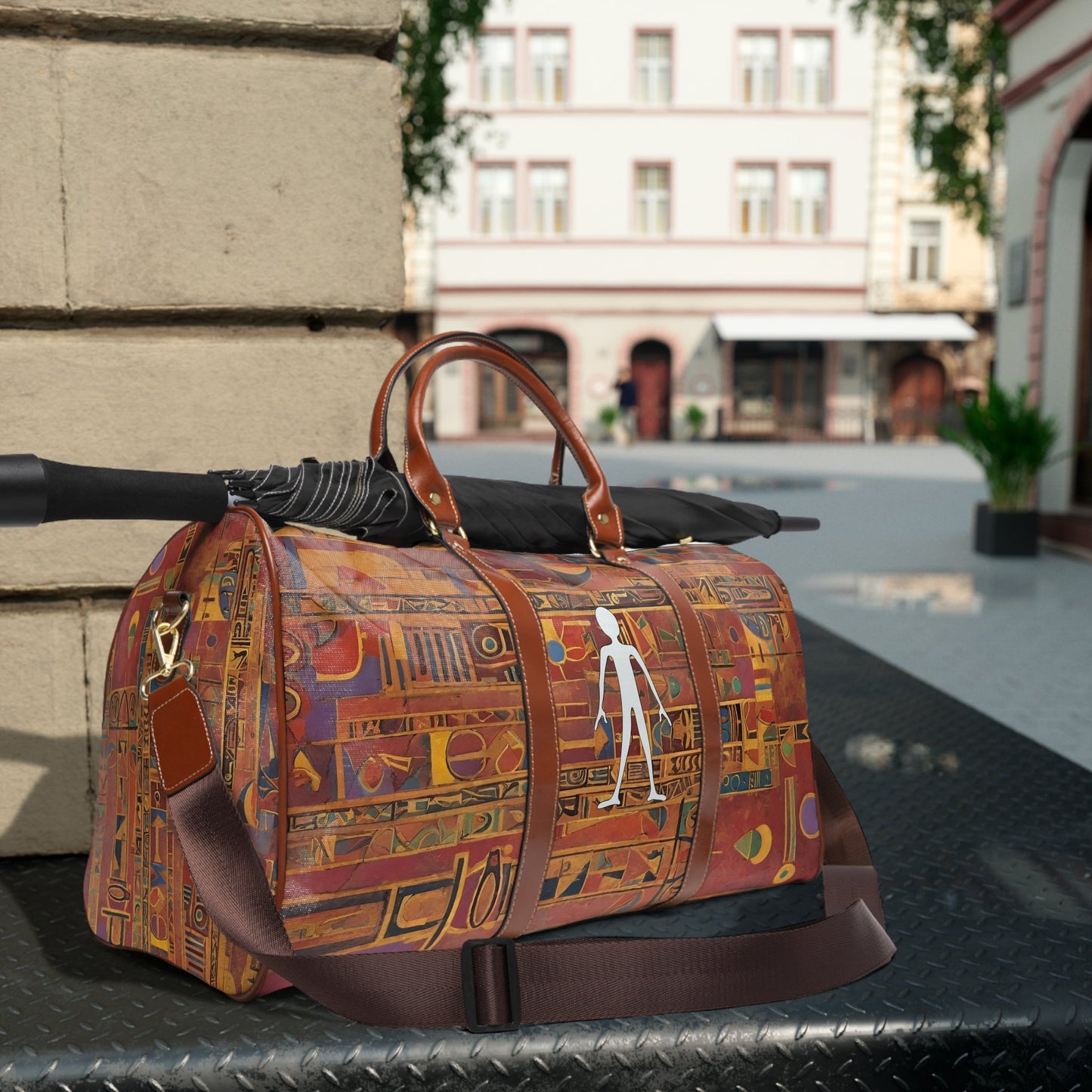Waterproof Travel Bag — Egyptian Hieroglyphic Pattern Duffle Printify bakabo.club