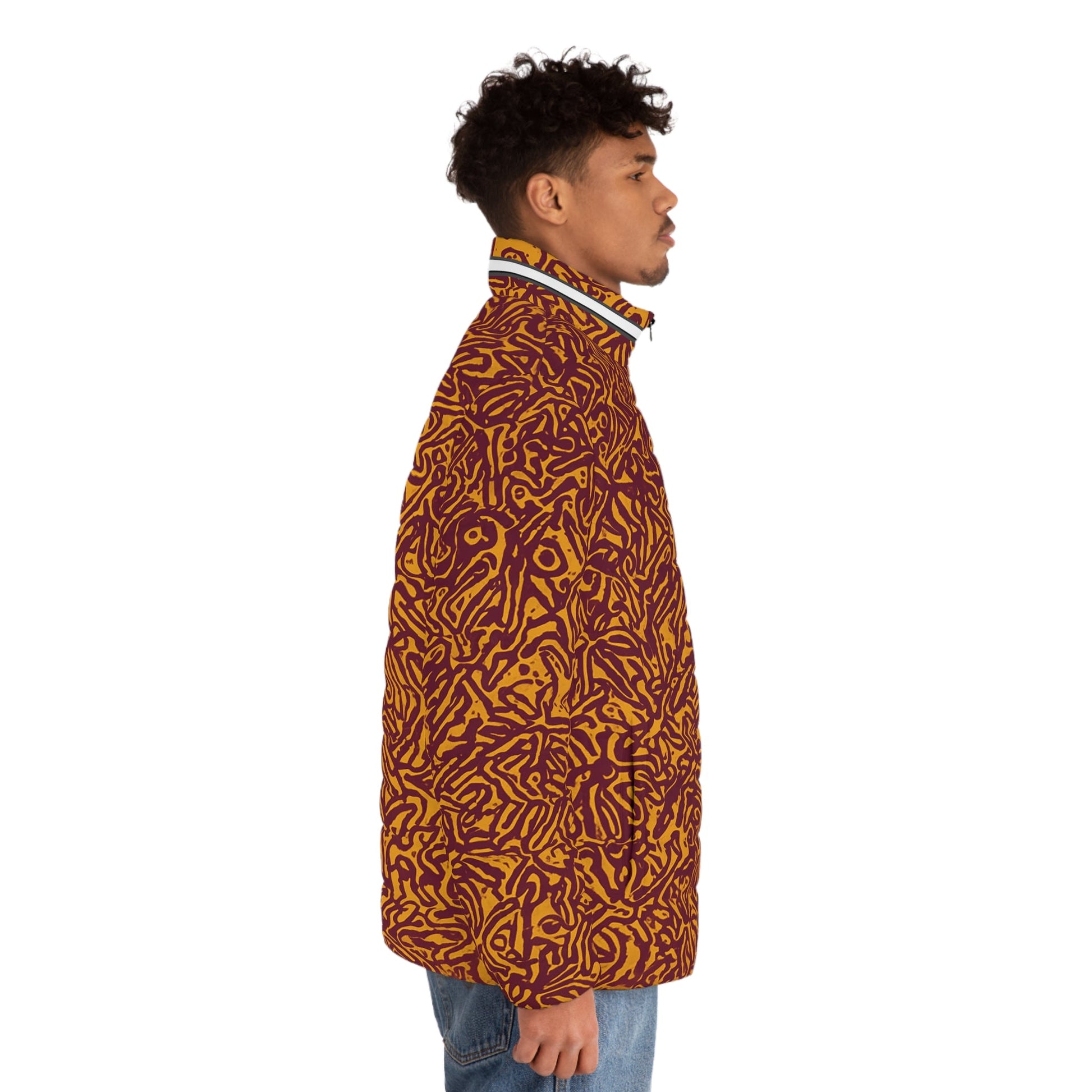 Puffer Jacket — Abstract Red & Gold All-Over Print Printify bakabo.club