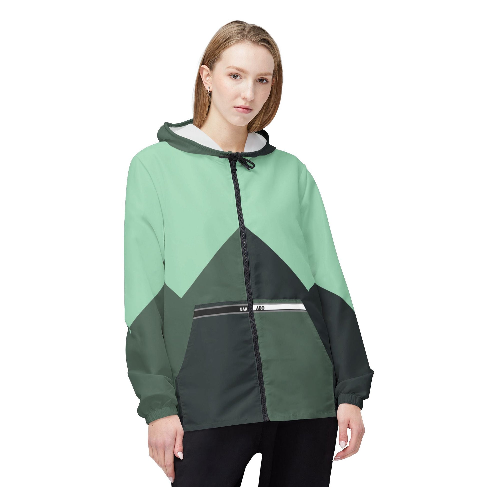 Mint Chevron Windbreaker Jacket — Lightweight Hooded Outdoor Jacket Printify bakabo.club