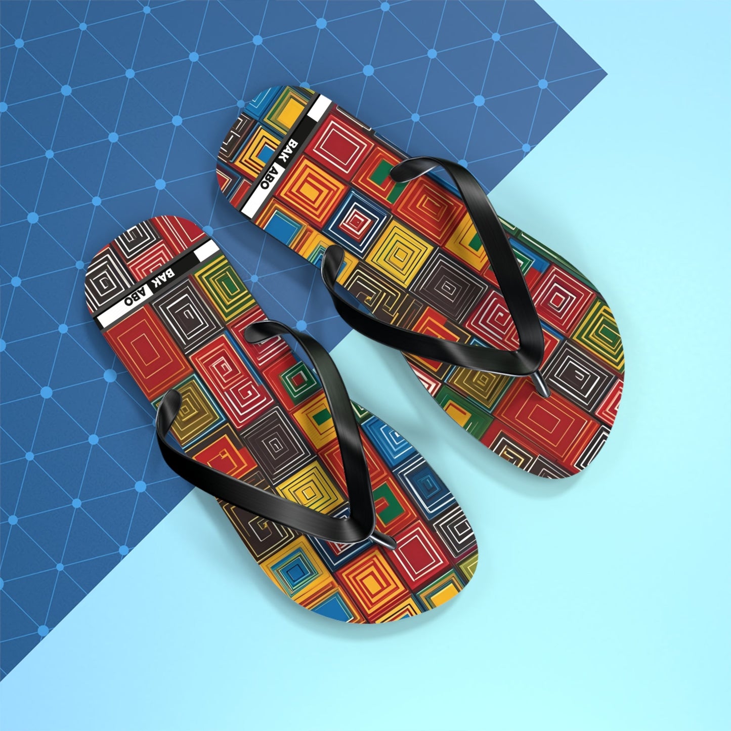 Colorful Geometric Square Flip Flops — Retro Pattern Beach Sandals Printify bakabo.club