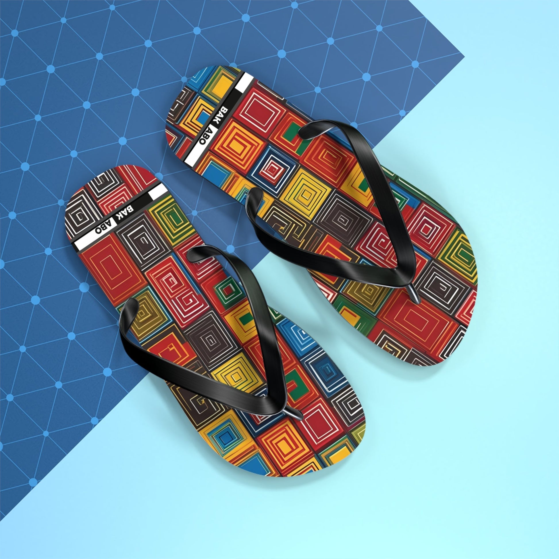 Colorful Geometric Square Flip Flops — Retro Pattern Beach Sandals Printify bakabo.club