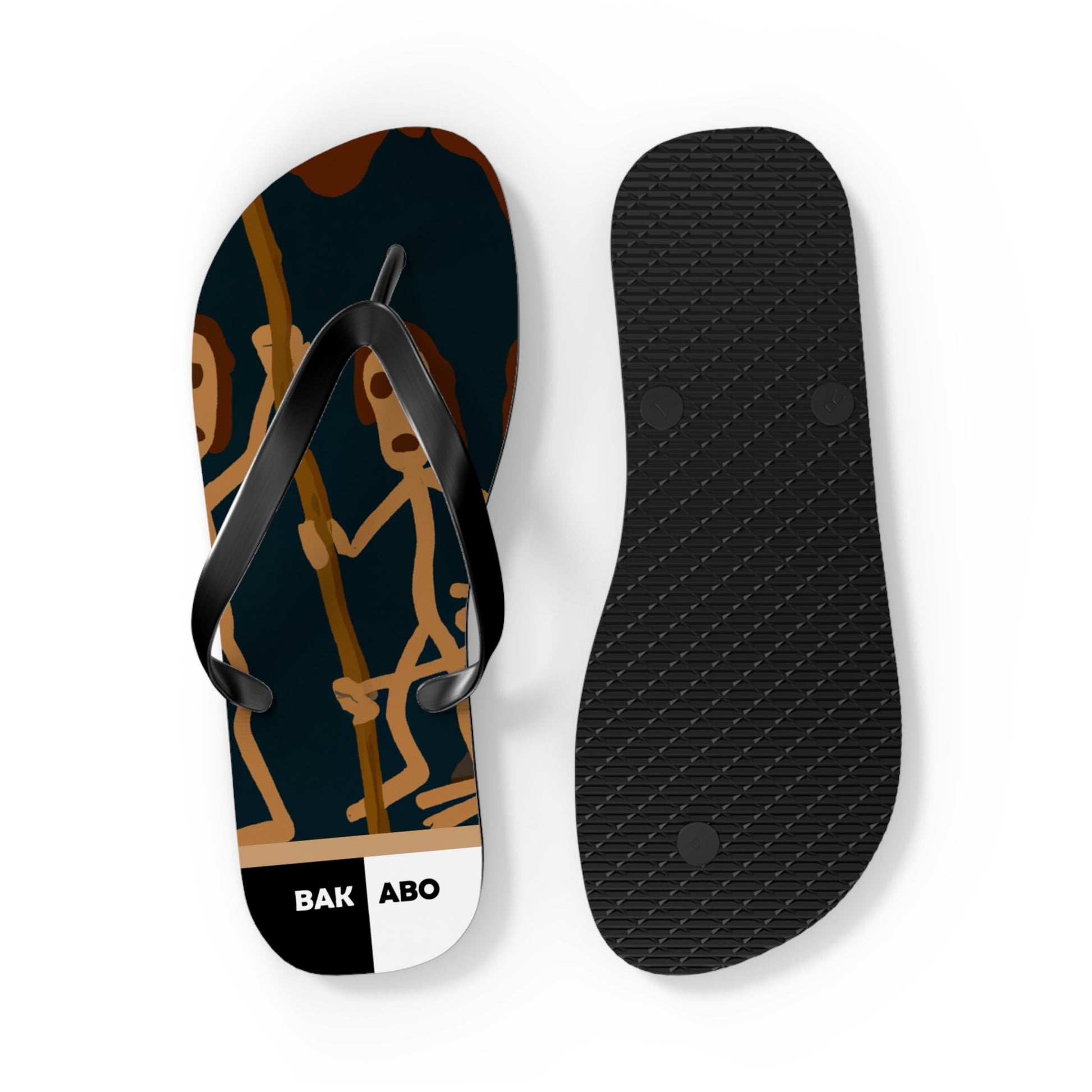 Tribal Stick Figure Flip Flops — Funky Beach Sandals with 'BAK ABO' Accent Printify bakabo.club