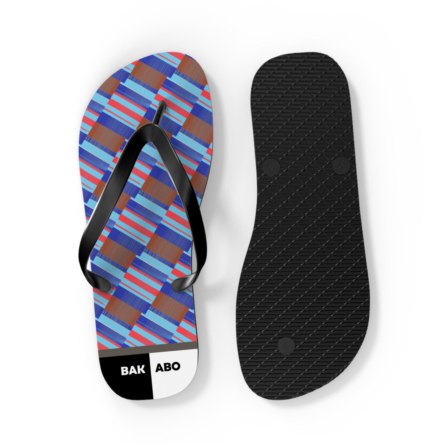 Flip Flops — Geometric Blue Stripe Beach Sandals Printify bakabo.club