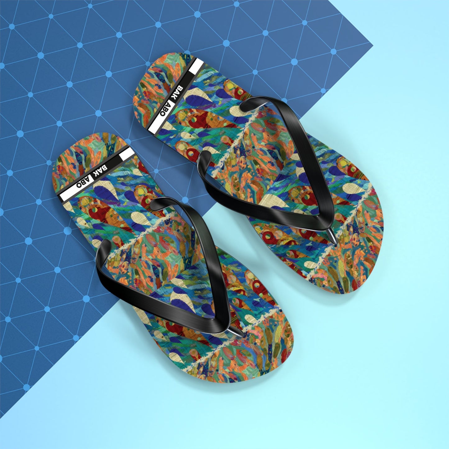 Tropical Abstract Flip Flops — Colorful Beach Sandal with Vibrant Wave Pattern Printify bakabo.club